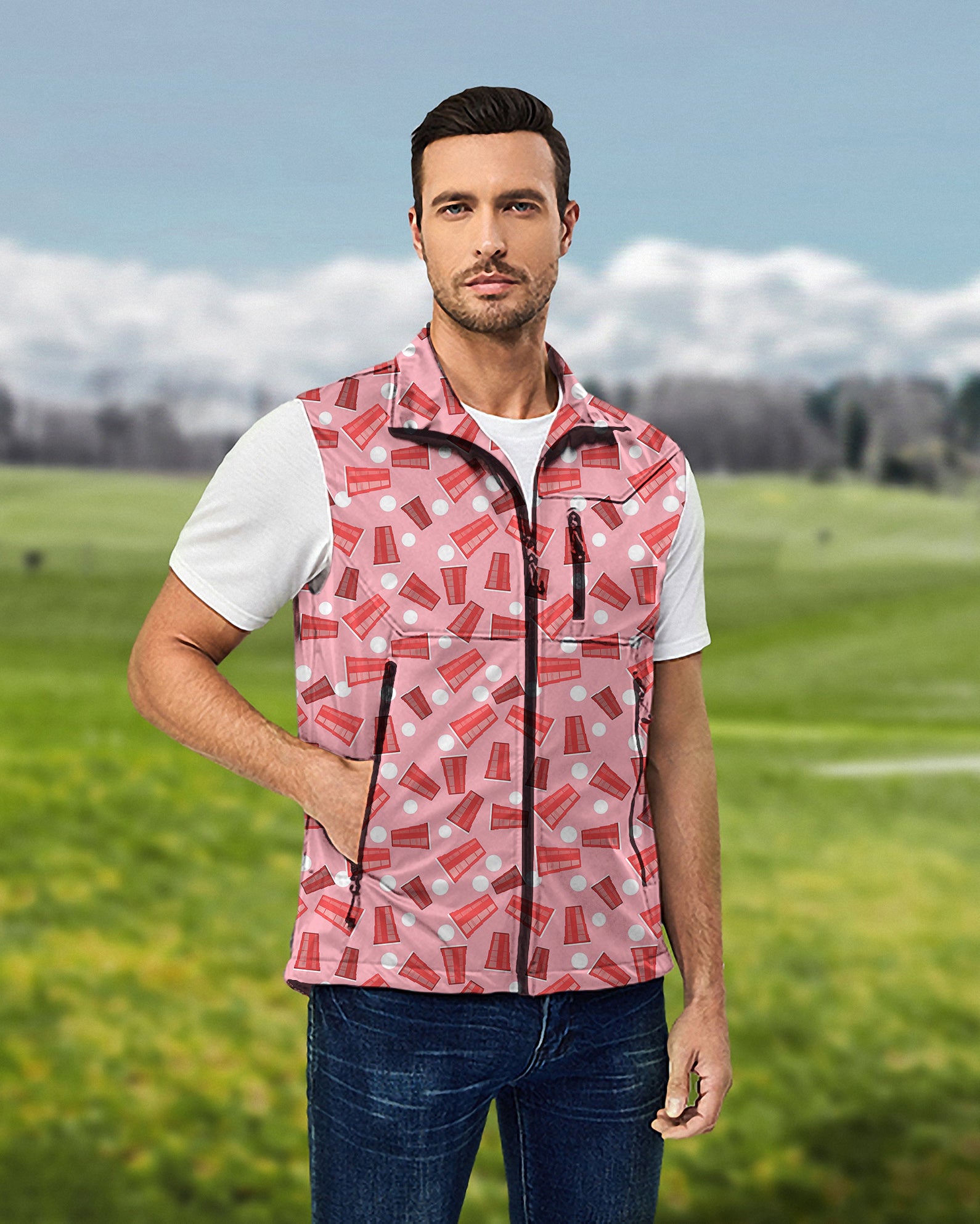 Men's Drinkers Cup Lightweight Softshell Vest Sleeveless Jacket for Golf