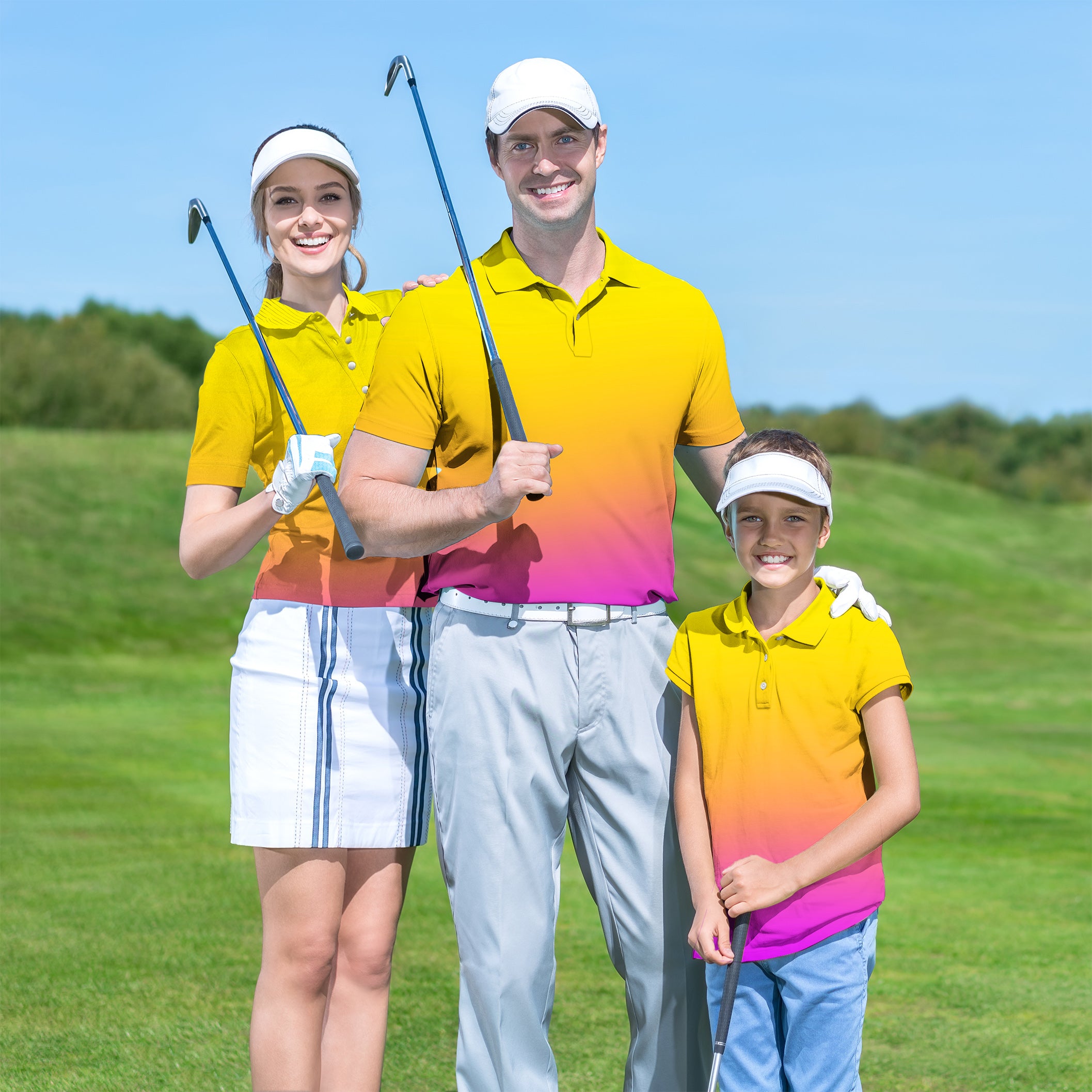 Neon Gradients Golf Polo Men Women youth family set