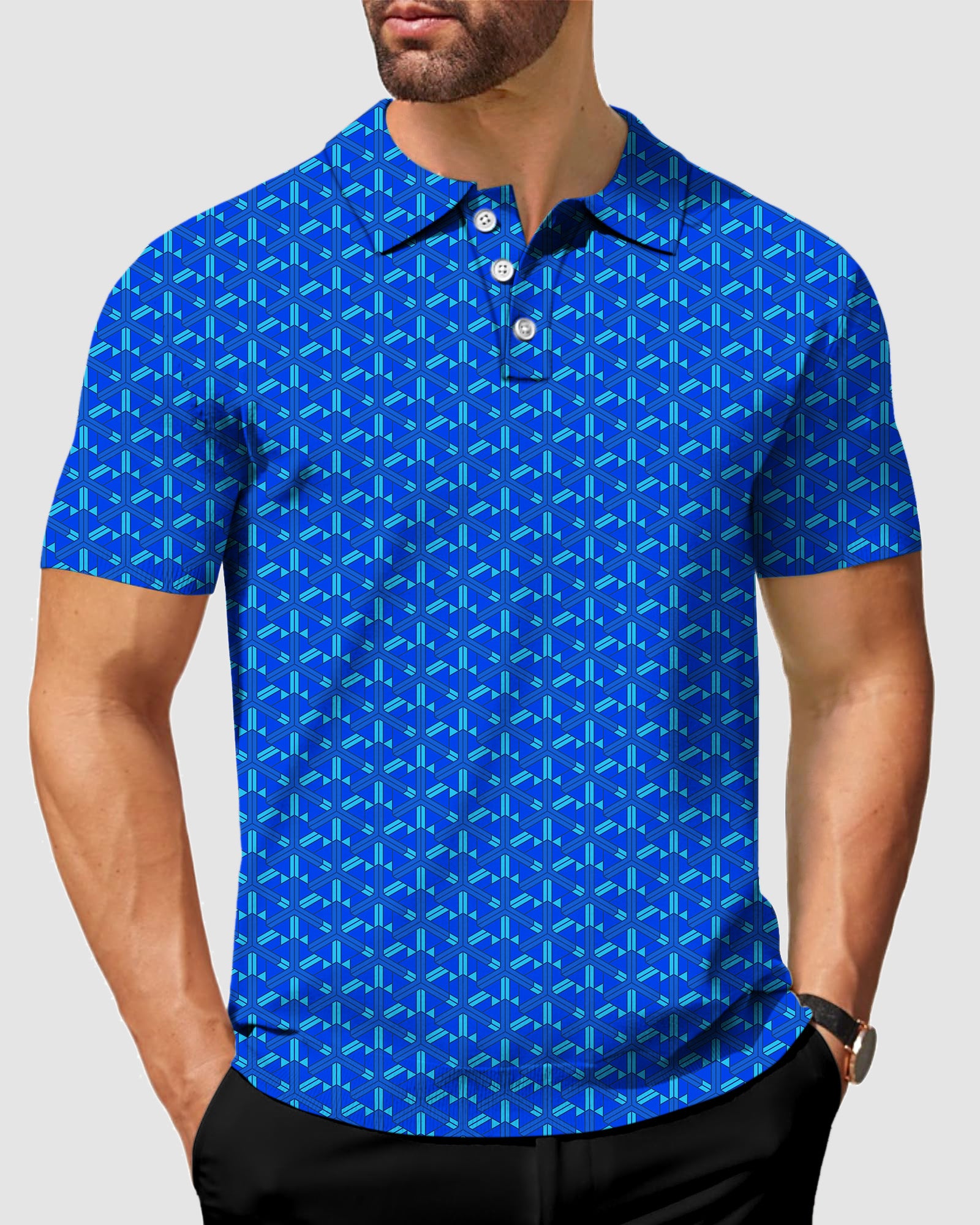 Men's Blue geometric golf polo