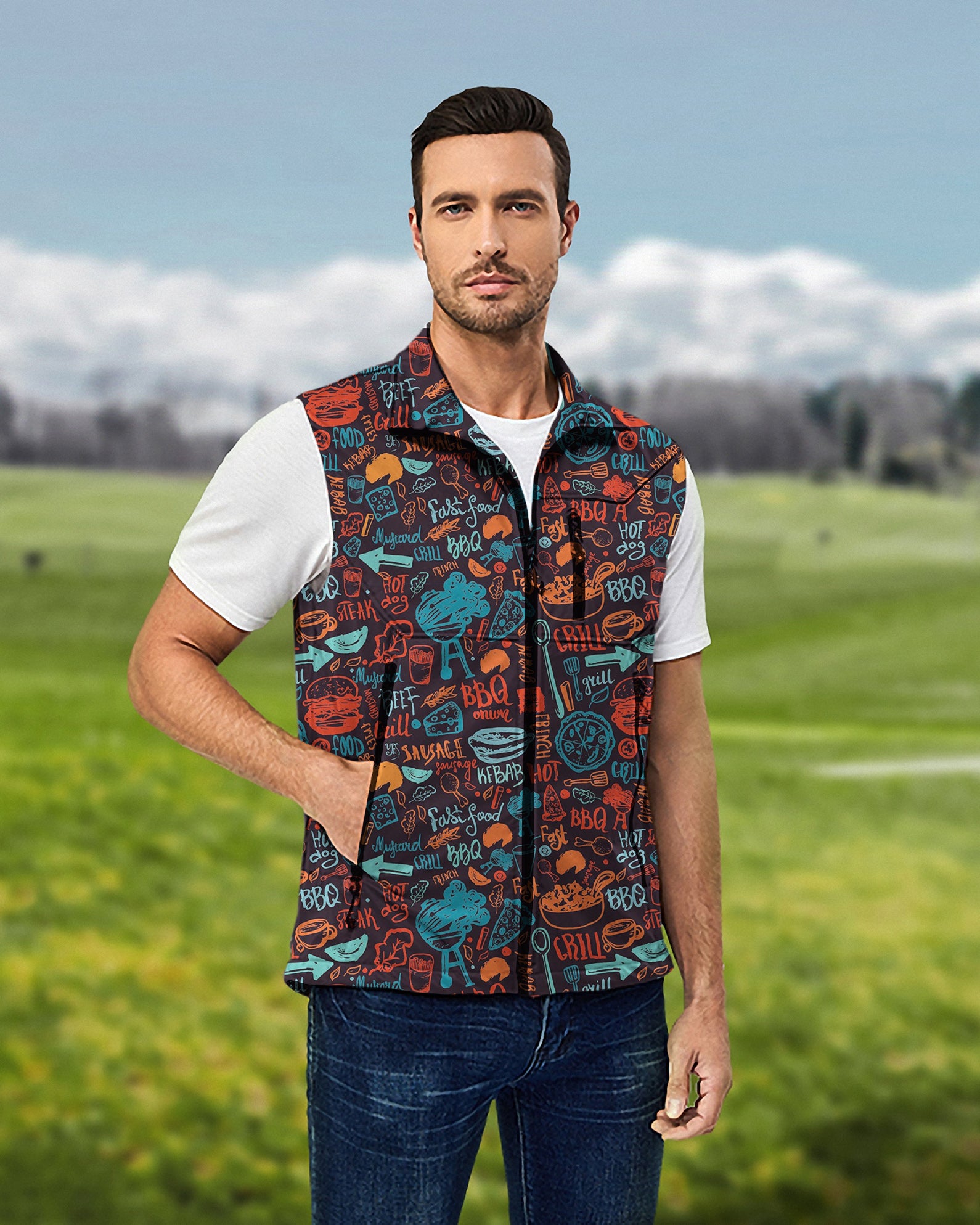 Men's Sunday BBQ Lightweight Softshell Vest Sleeveless Jacket for Golf