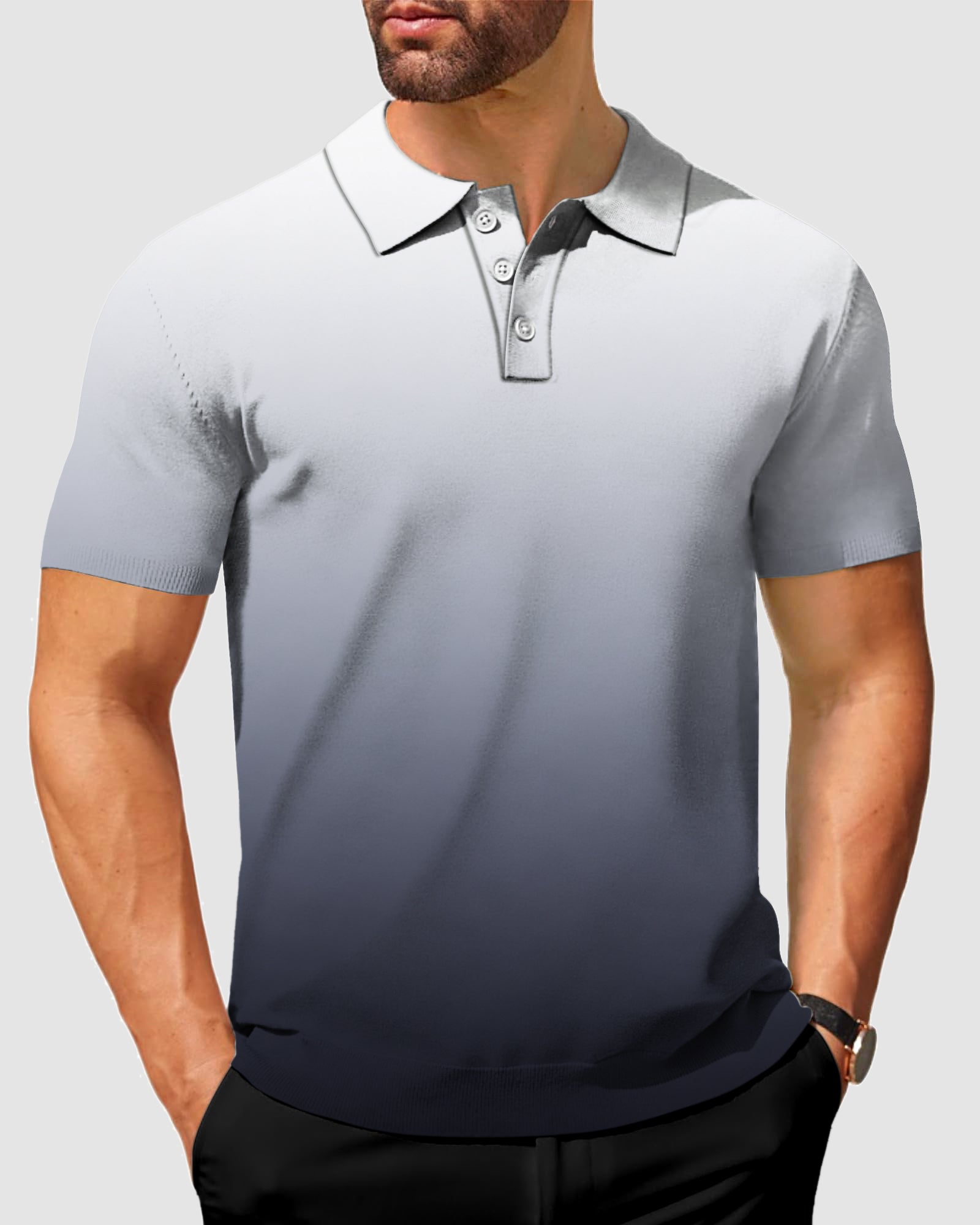 Men's Black And White Gradient Polo