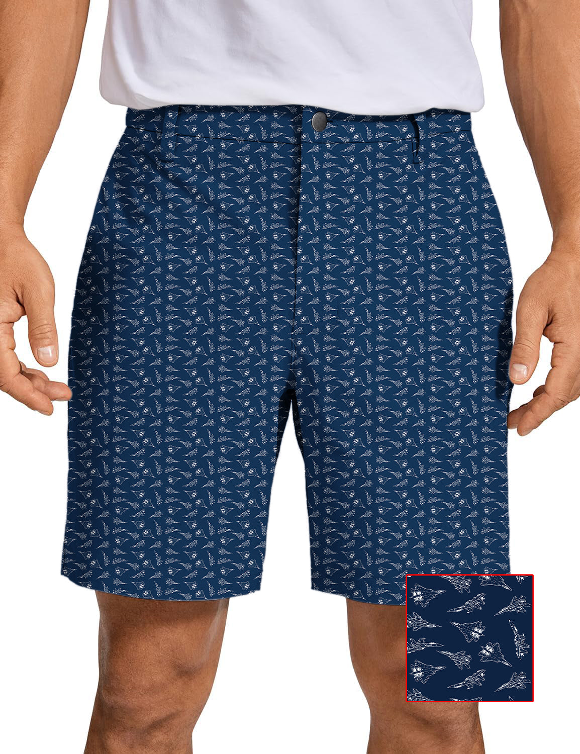 Men's Fighter Golf Shorts in navy with personalized pattern, quick-dry, lightweight and stretch performance fabric.