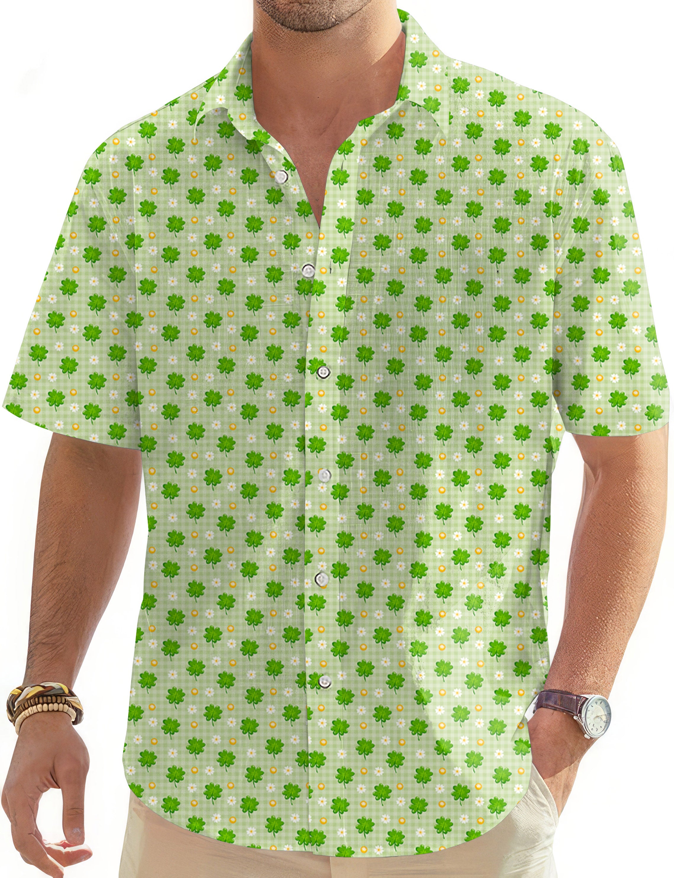 Leaf clover St. Patrick's Day-Men's Golf Hawaiian Shirts Button Down Shirt