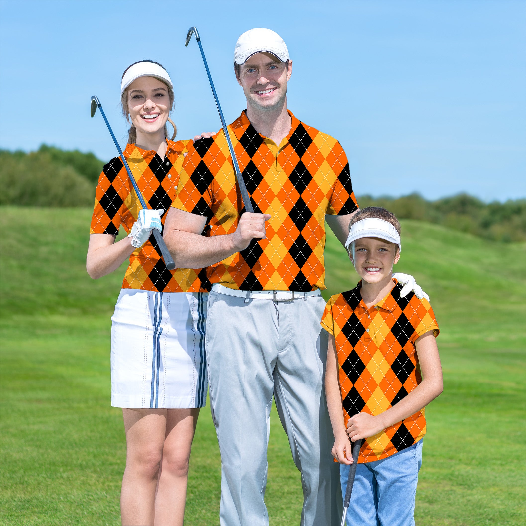 Family Halloween Black Yellow Orange Argyle set Golf Championship Trophy tournament