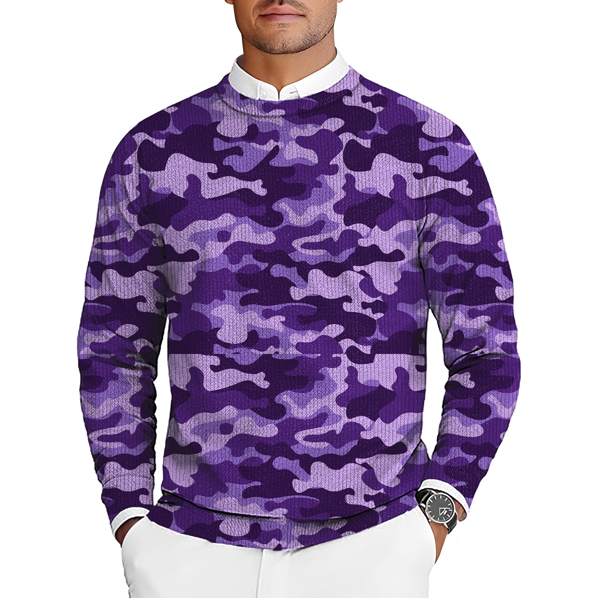 Purple Camo Men's Golf Crewneck Pullover Sweaters Ugly Sweater