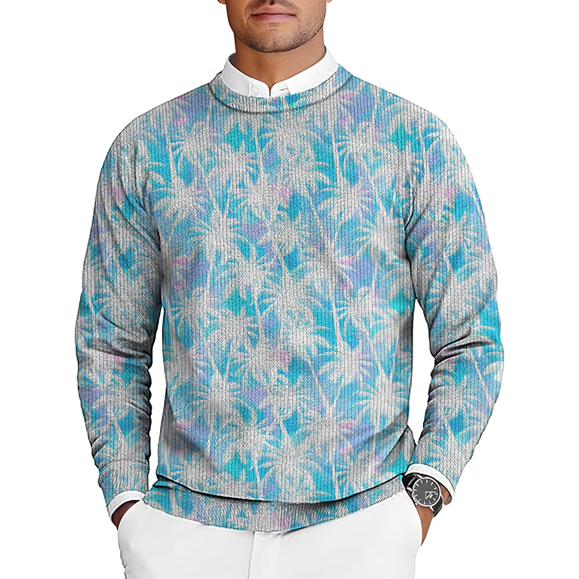 Jungle Palm tree Men's Golf Crewneck Pullover Sweaters Ugly Sweater