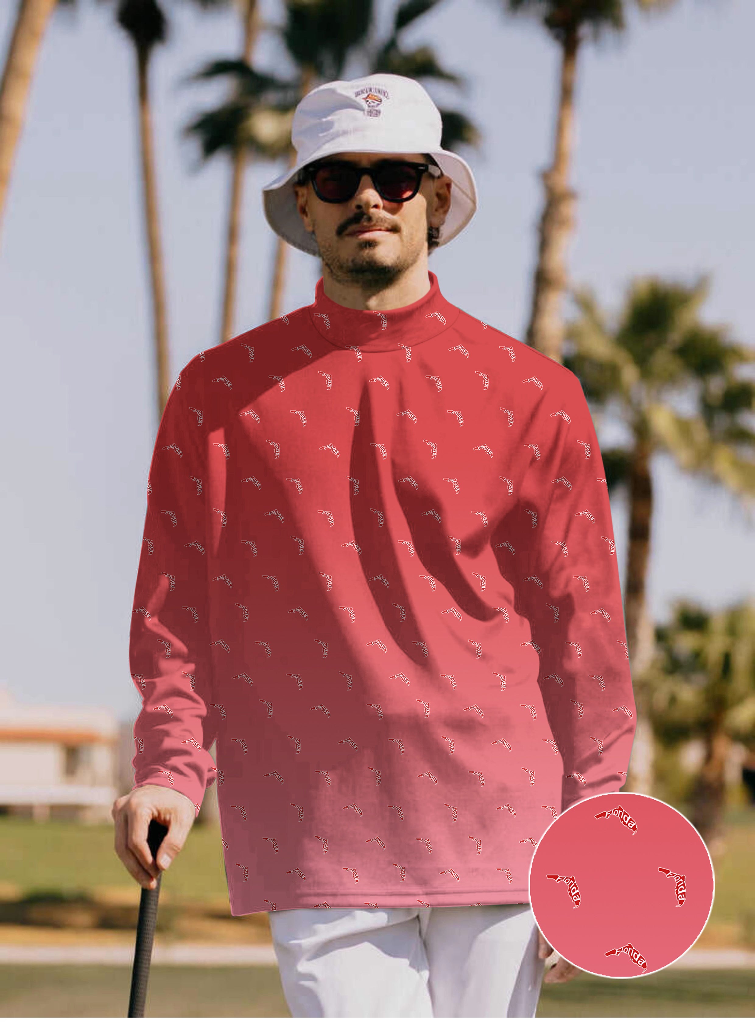 Men's Red Florida Mock Neck Long/Short Sleeve Golf Tops