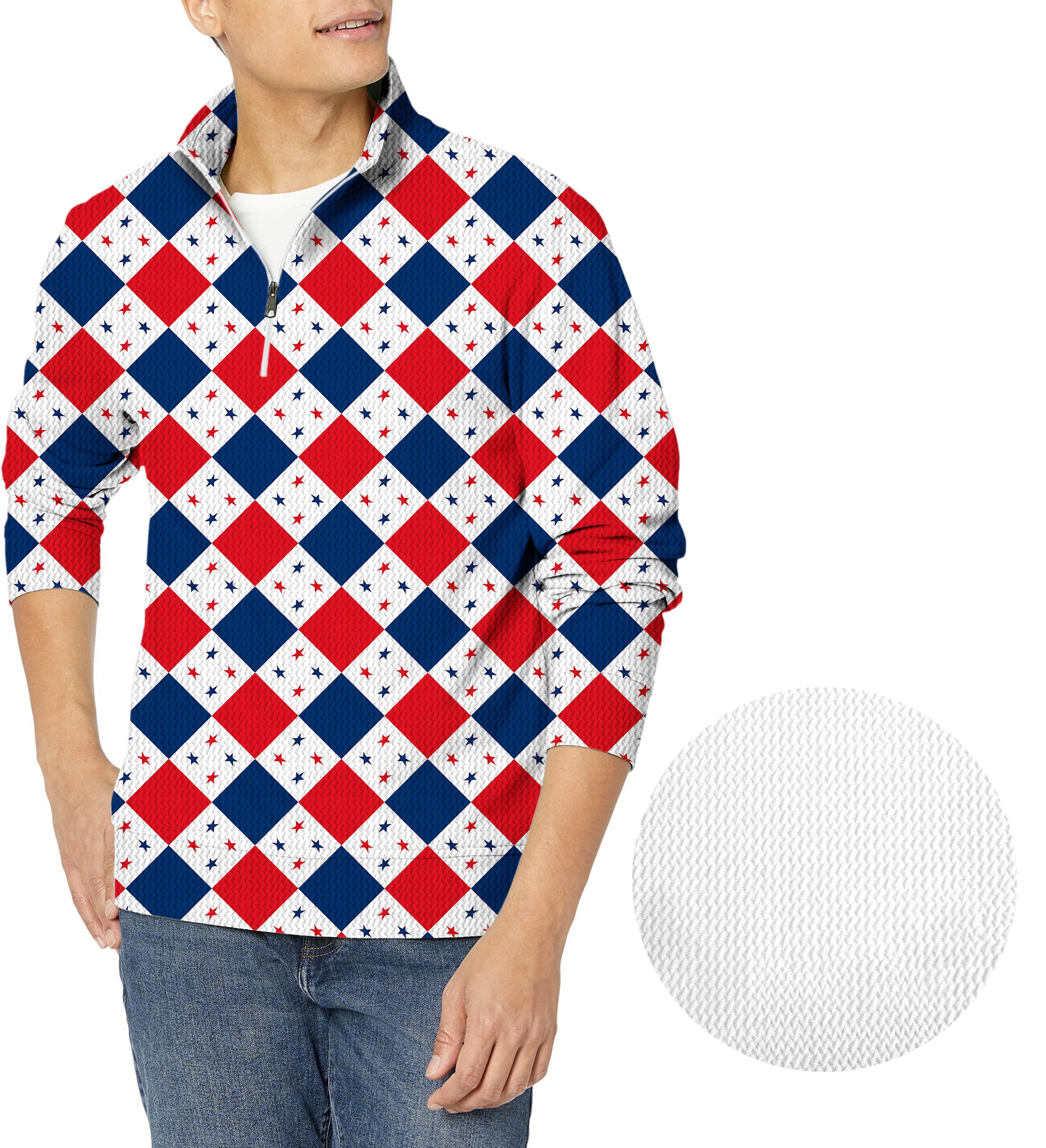 Argyle US Star flag-Men's Golf Waffle Zipper Pullover