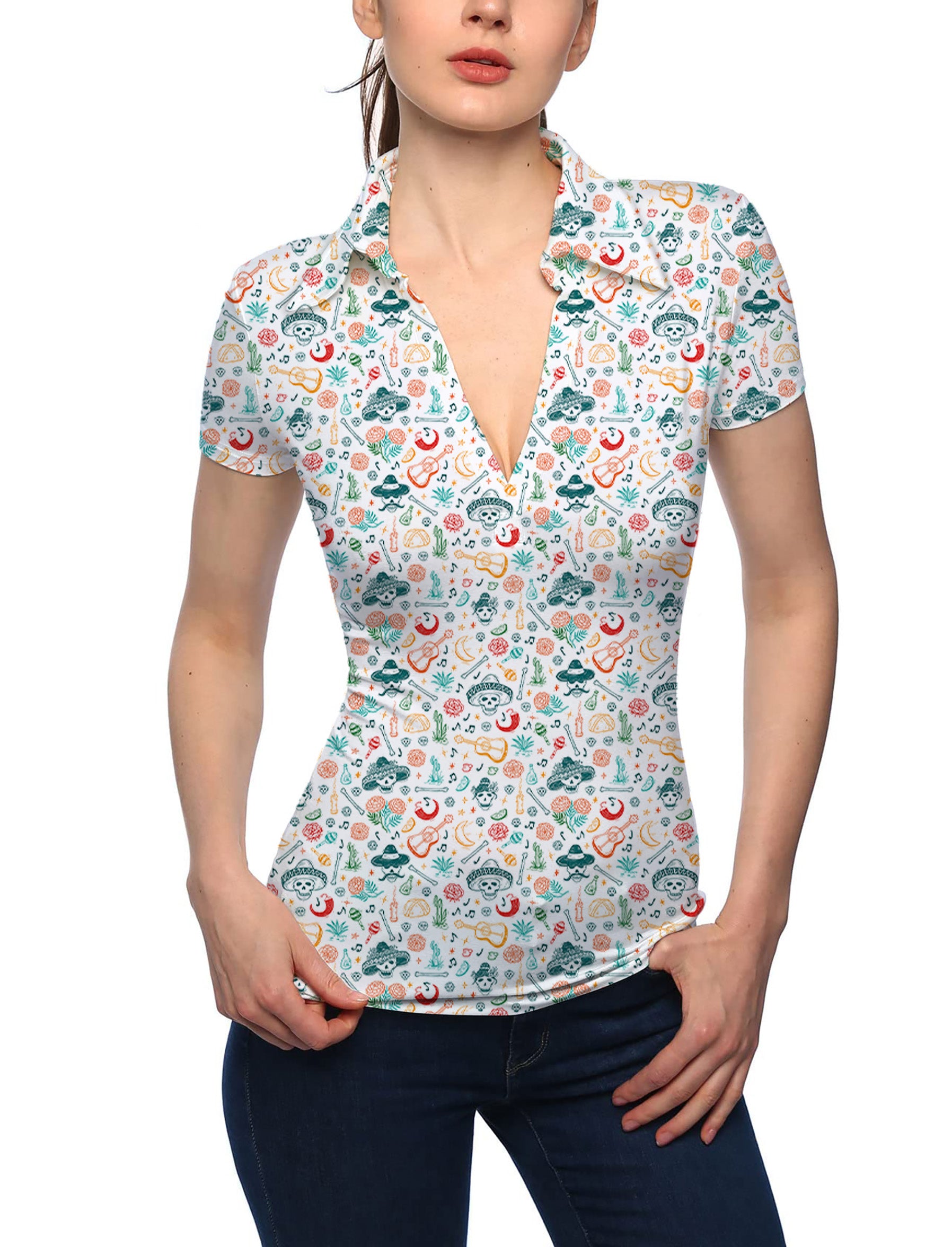 Women's Colorful Balloon Dog V Neck Golf Polo