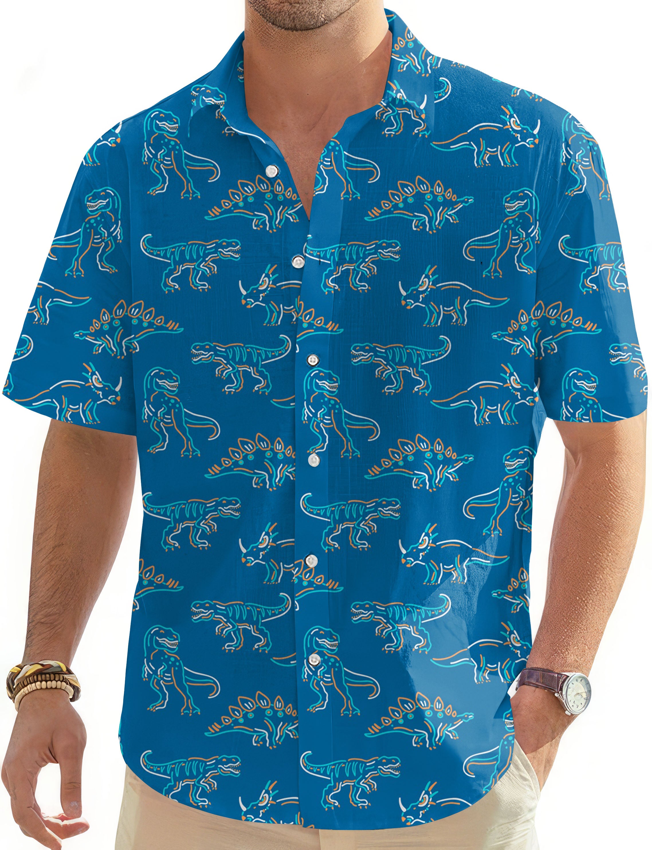 dinosaur-Men's Golf Hawaiian Shirts Button Down Shirt