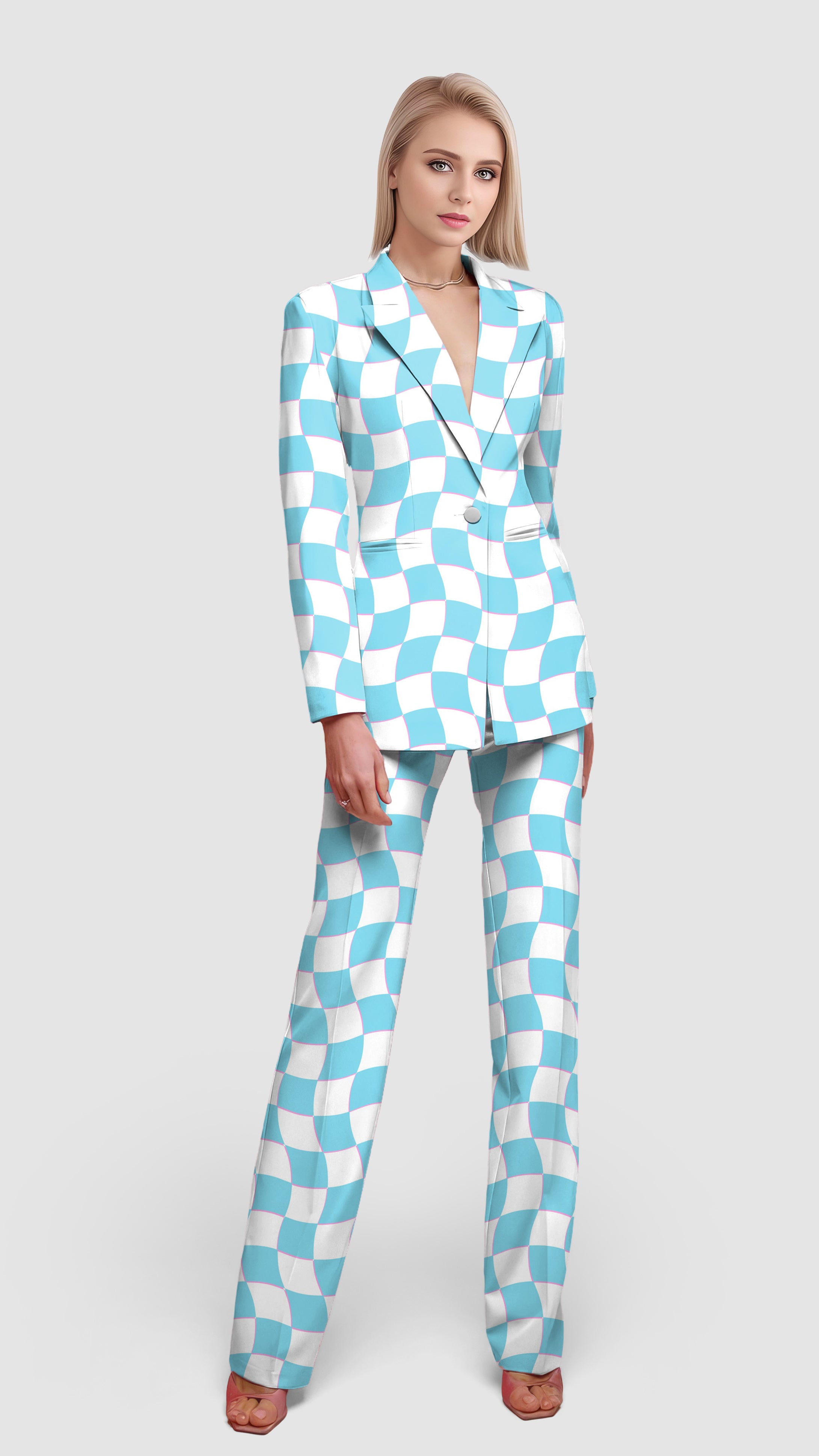 Summer Checkers-Women's Blazer Casual Work Office Blazer Suit set
