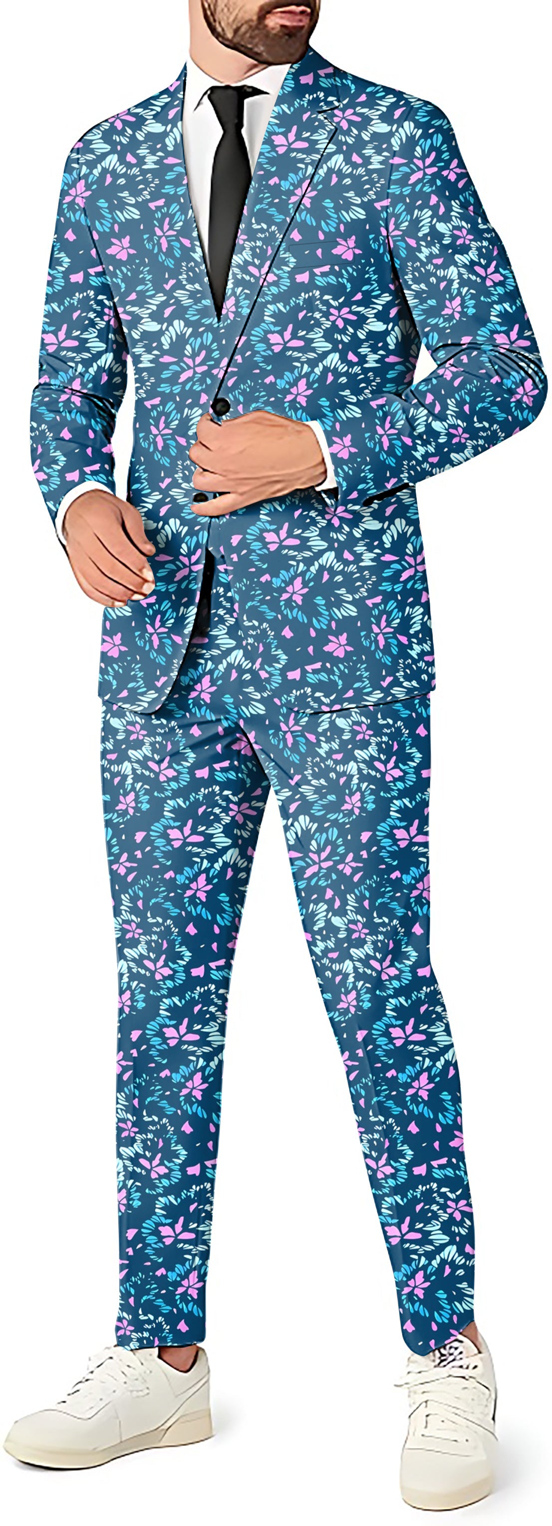 Blooming Blue Men's Party Costumes-Theme Party 2 or 3pcs Suit set-Blazer Pants & Vest