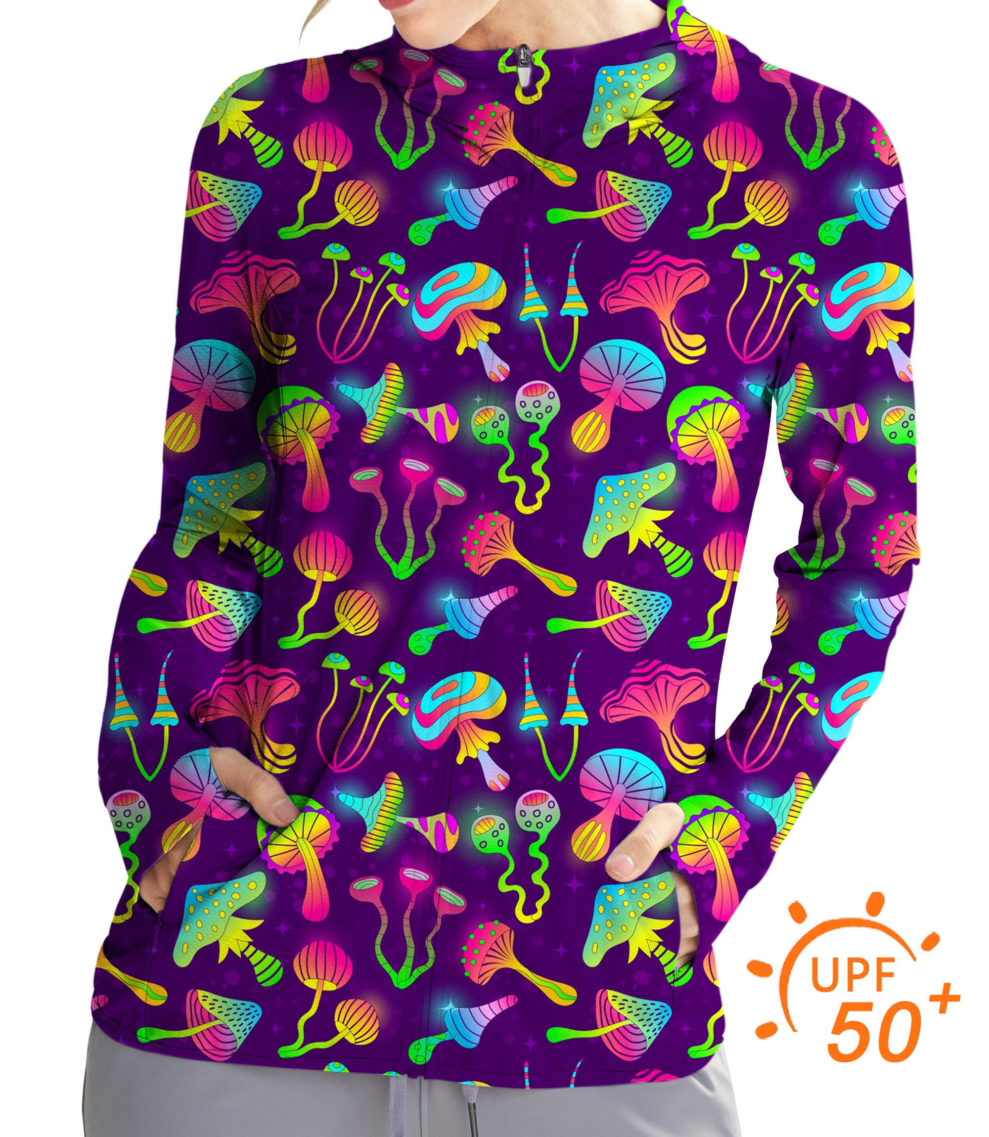 Women's Outdoor Neon Mushroom Golf Sun Protection Slim Fit zip hoodies