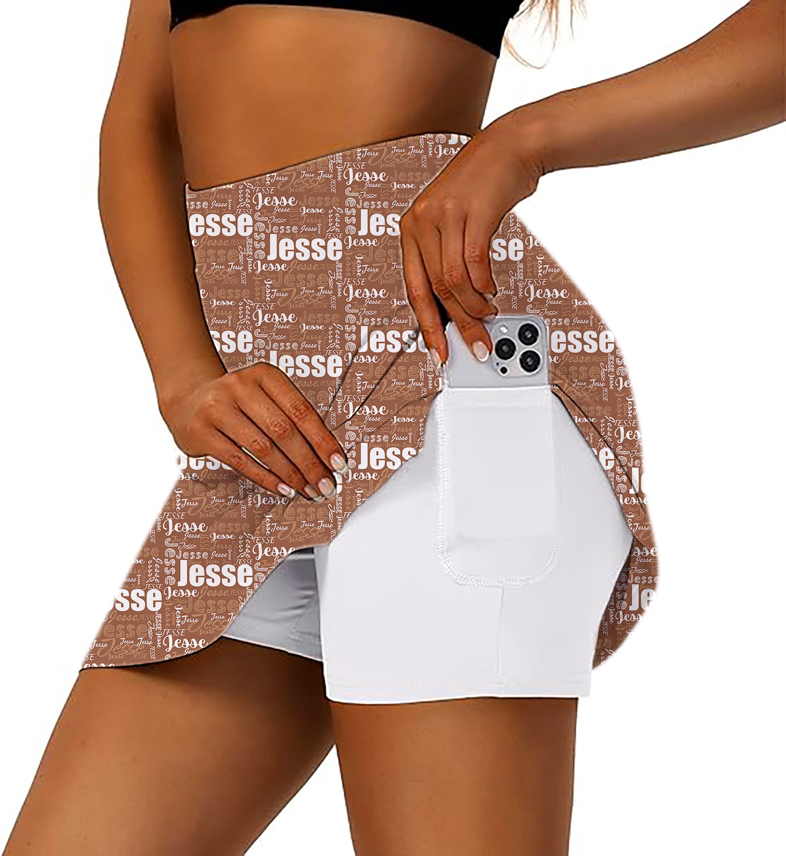 Women's Custom name brown Golf Skirts Inner Shorts Pocket