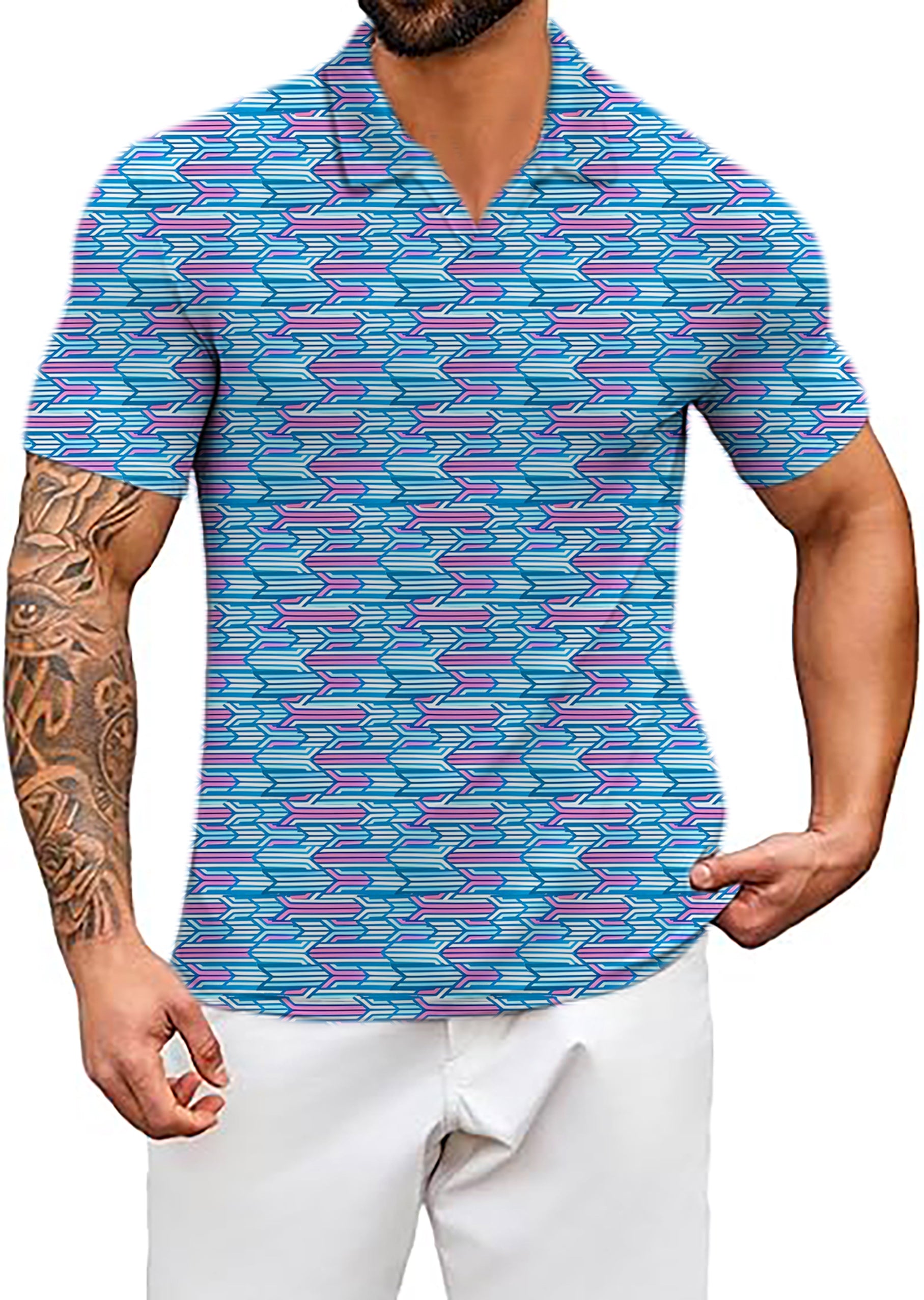 Men's Racing Geo V Neck Golf Polo Shirts