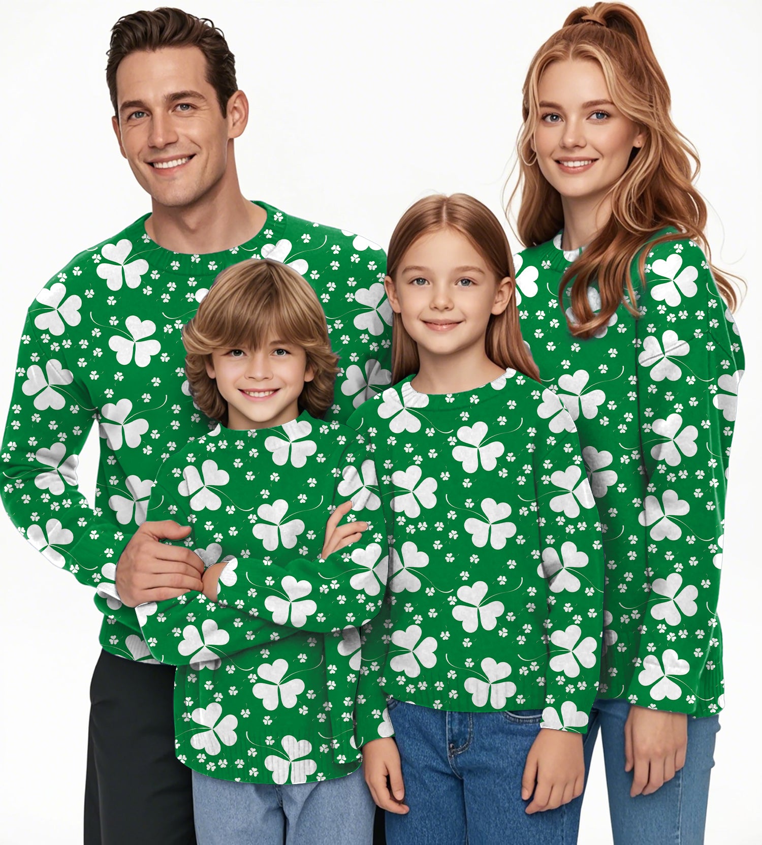 Leaf clover St. Patrick's Day Crewneck Pullover Ugly Sweater Men Women boy girl family