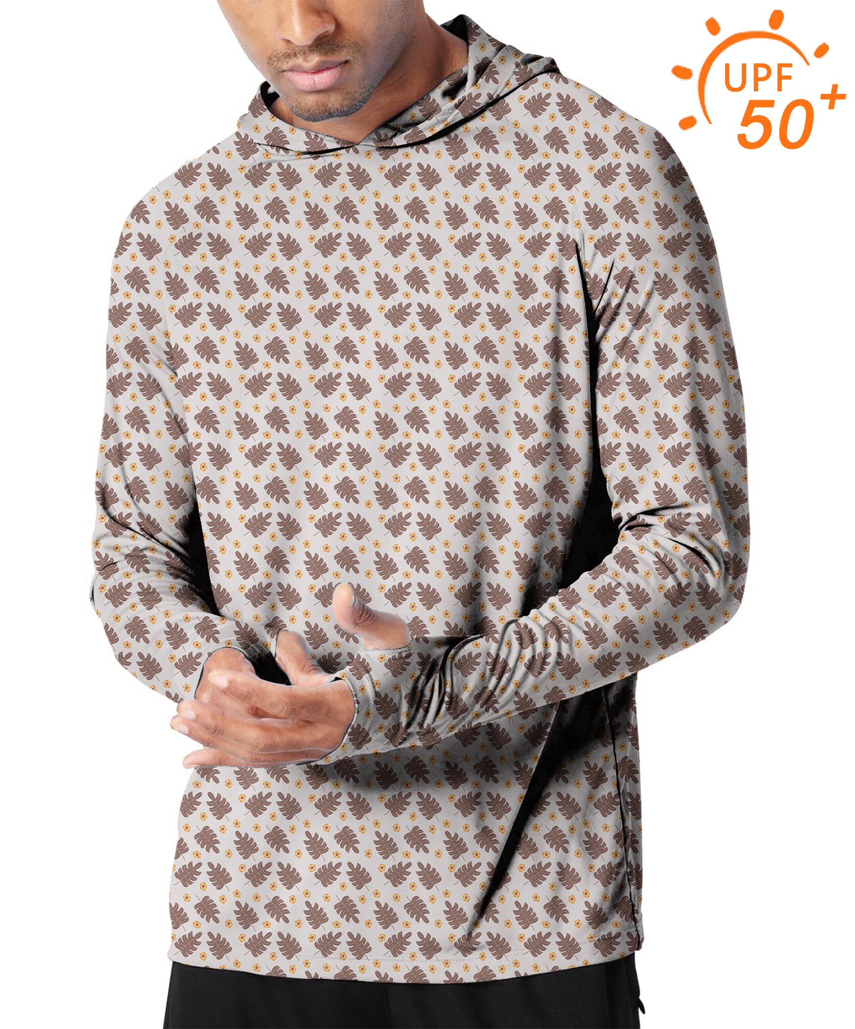 Men's Outdoor brown palm leaf Golf Sun Protection Slim Fit  hoodies limited edition