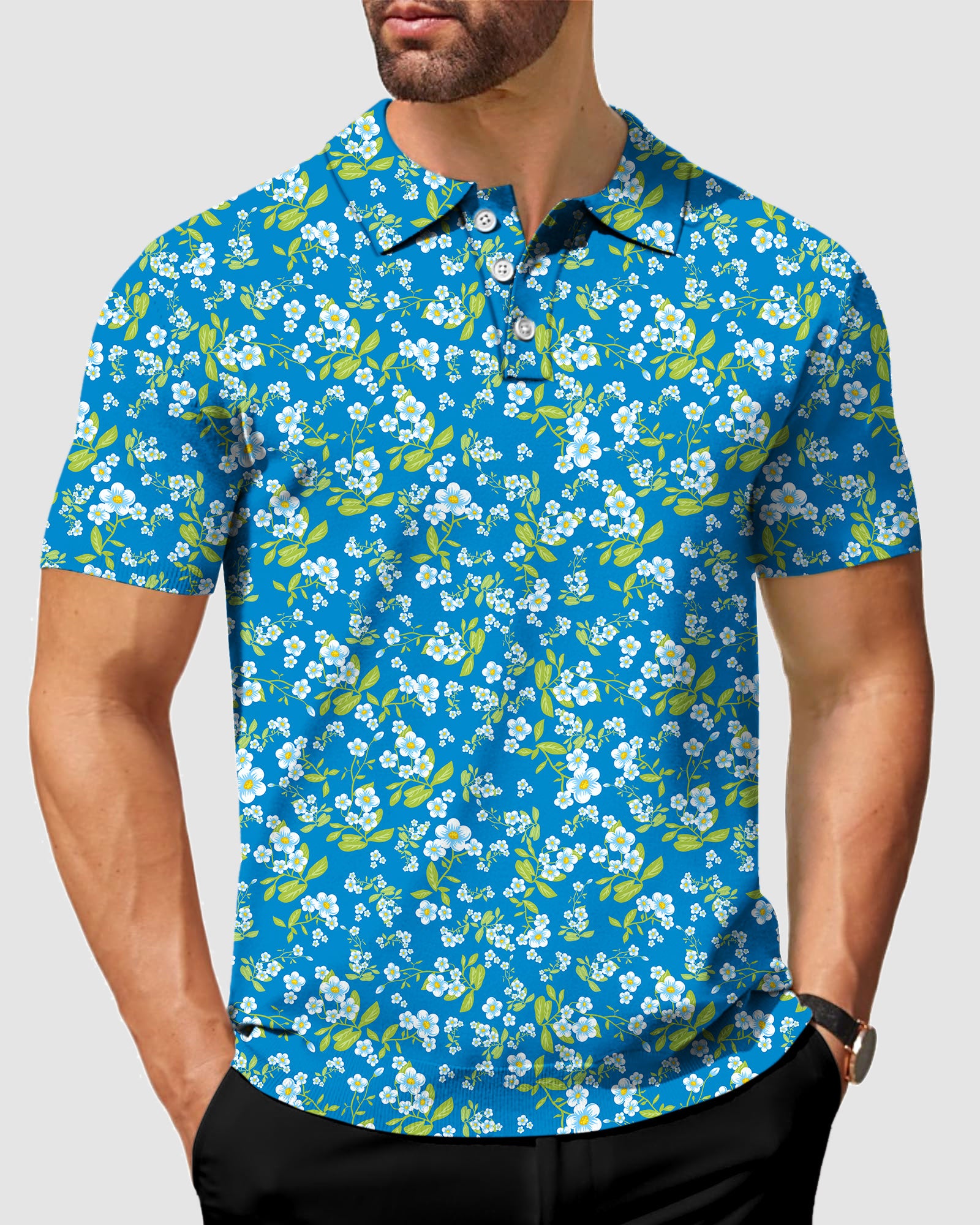 Men's Blue Daisy Polo