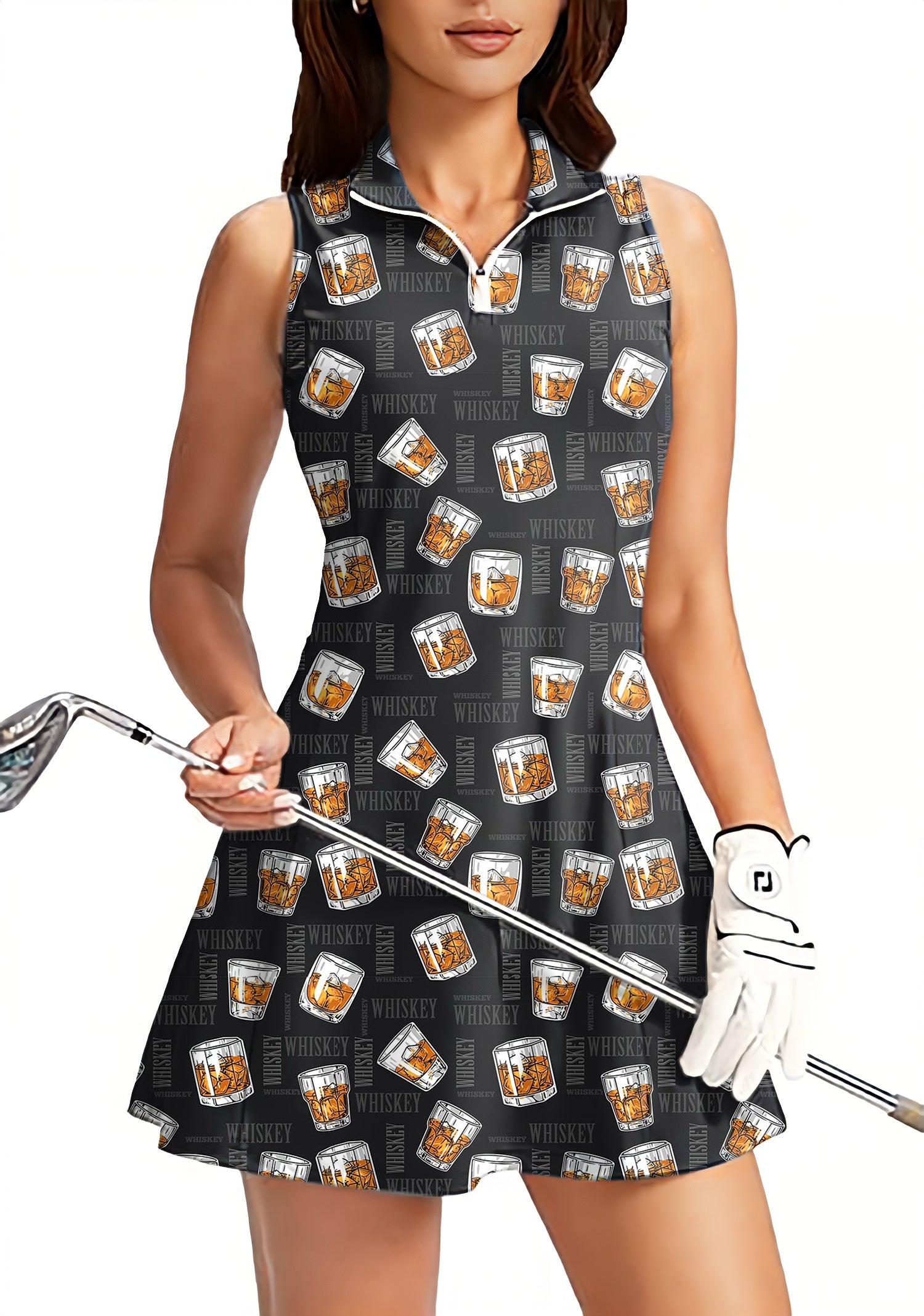 Whiskey Women's Golf Sleeveless Zipper Dresses with Built in Shorts