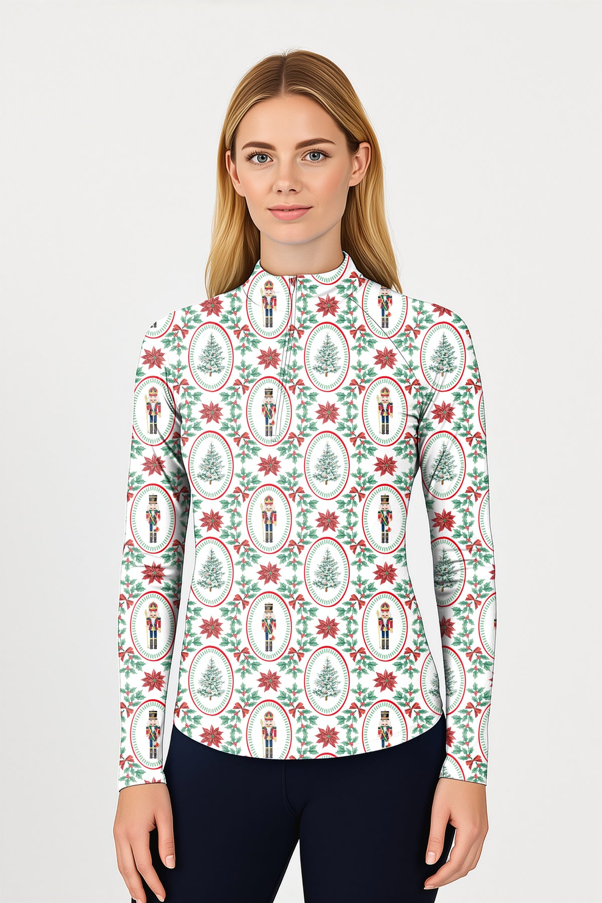Christmas Nutcracker Women's Golf Active 3/4 Zipper Top Long Sleeves