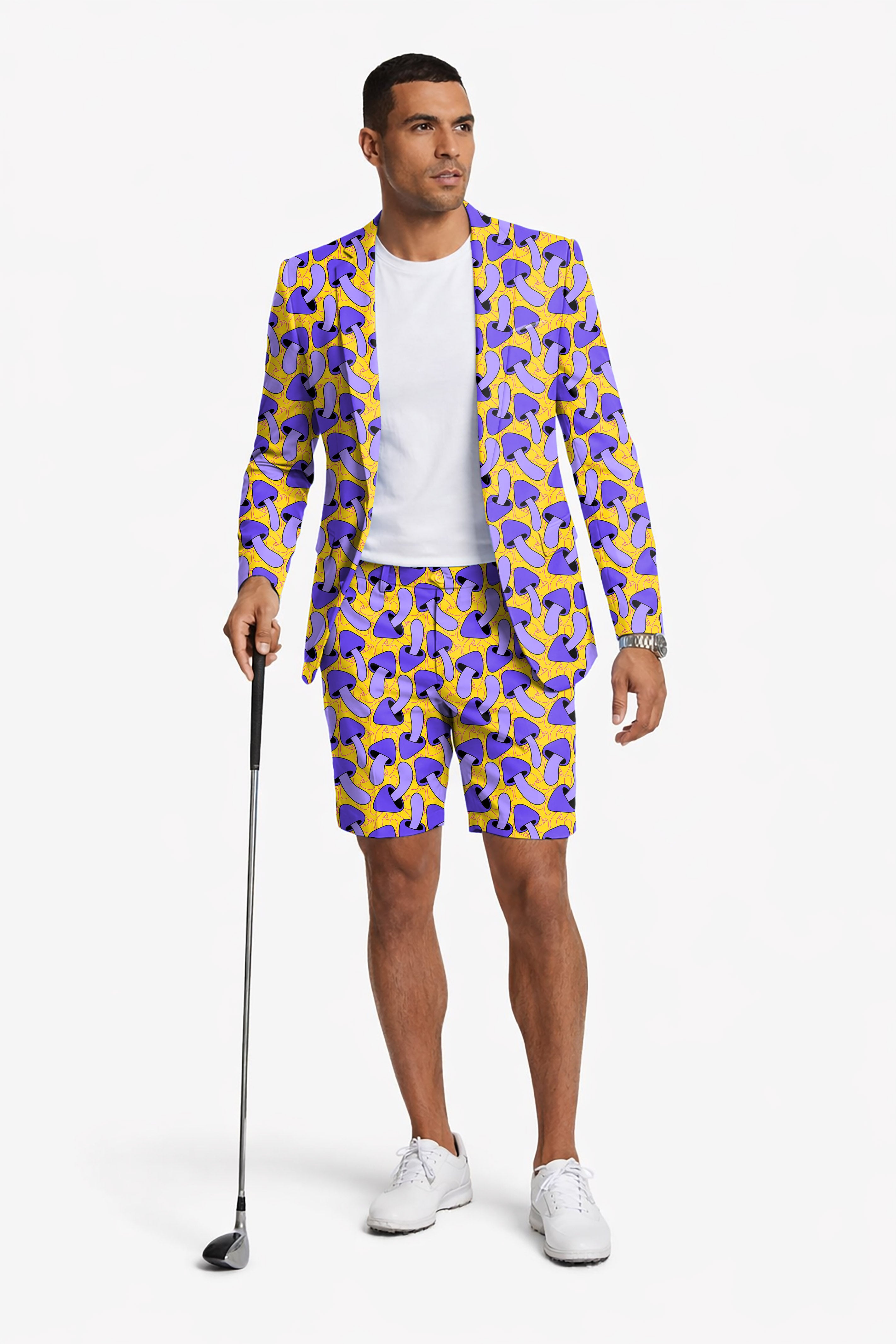 Psychedelic Mushroom Print Men's Party Costumes-Theme Party 2pcs Suit set-Blazer Shorts