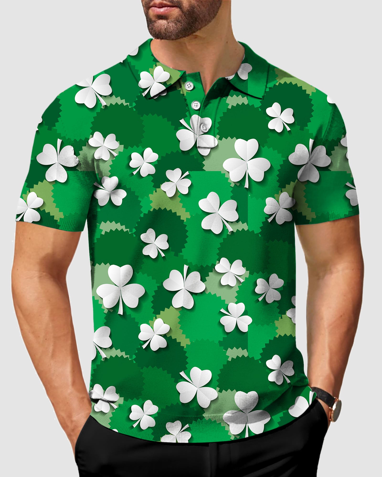 Men's Leaf clover St. Patrick's Day Golf Polo