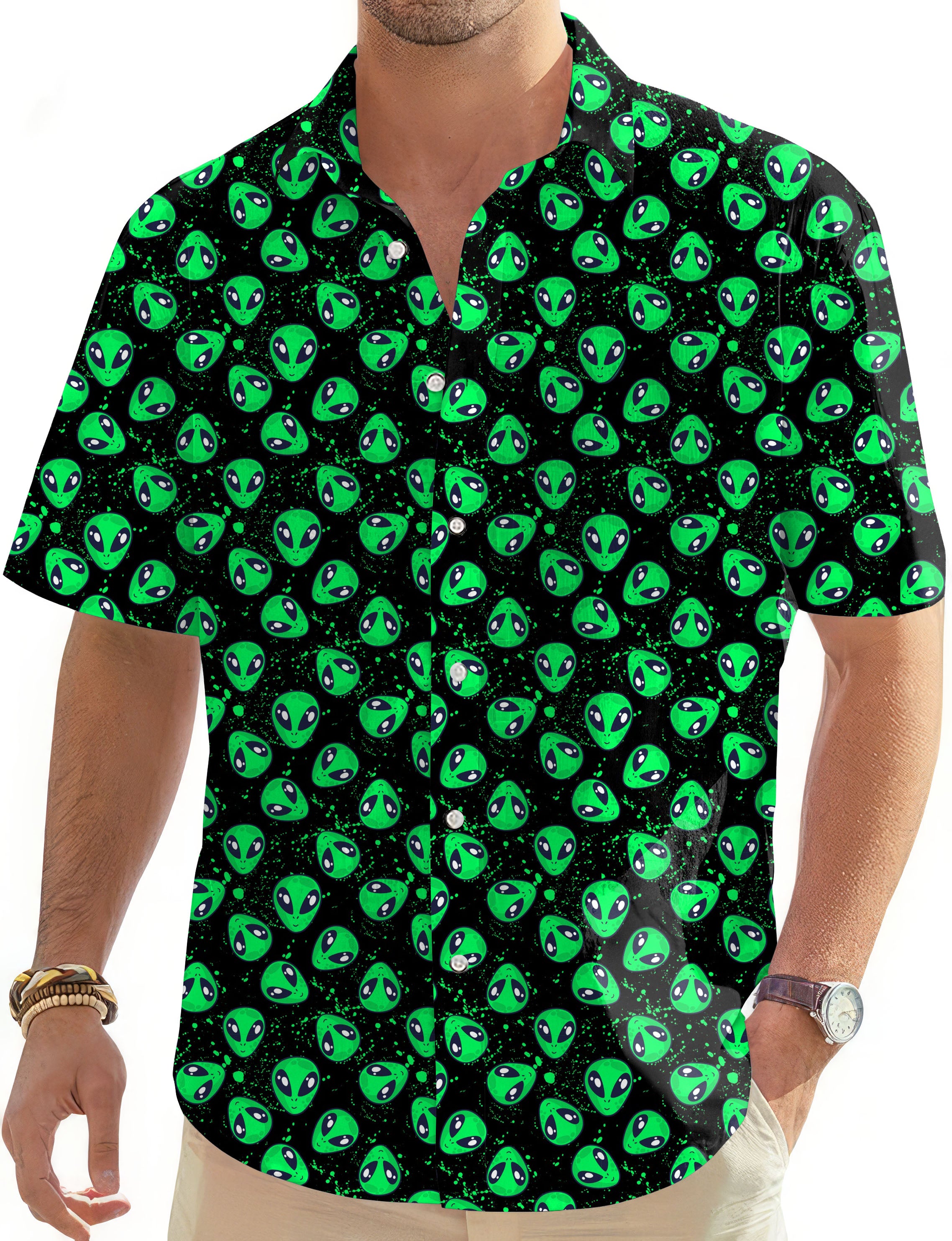 Alien Invasion-Men's Golf Hawaiian Shirts Button Down Shirt