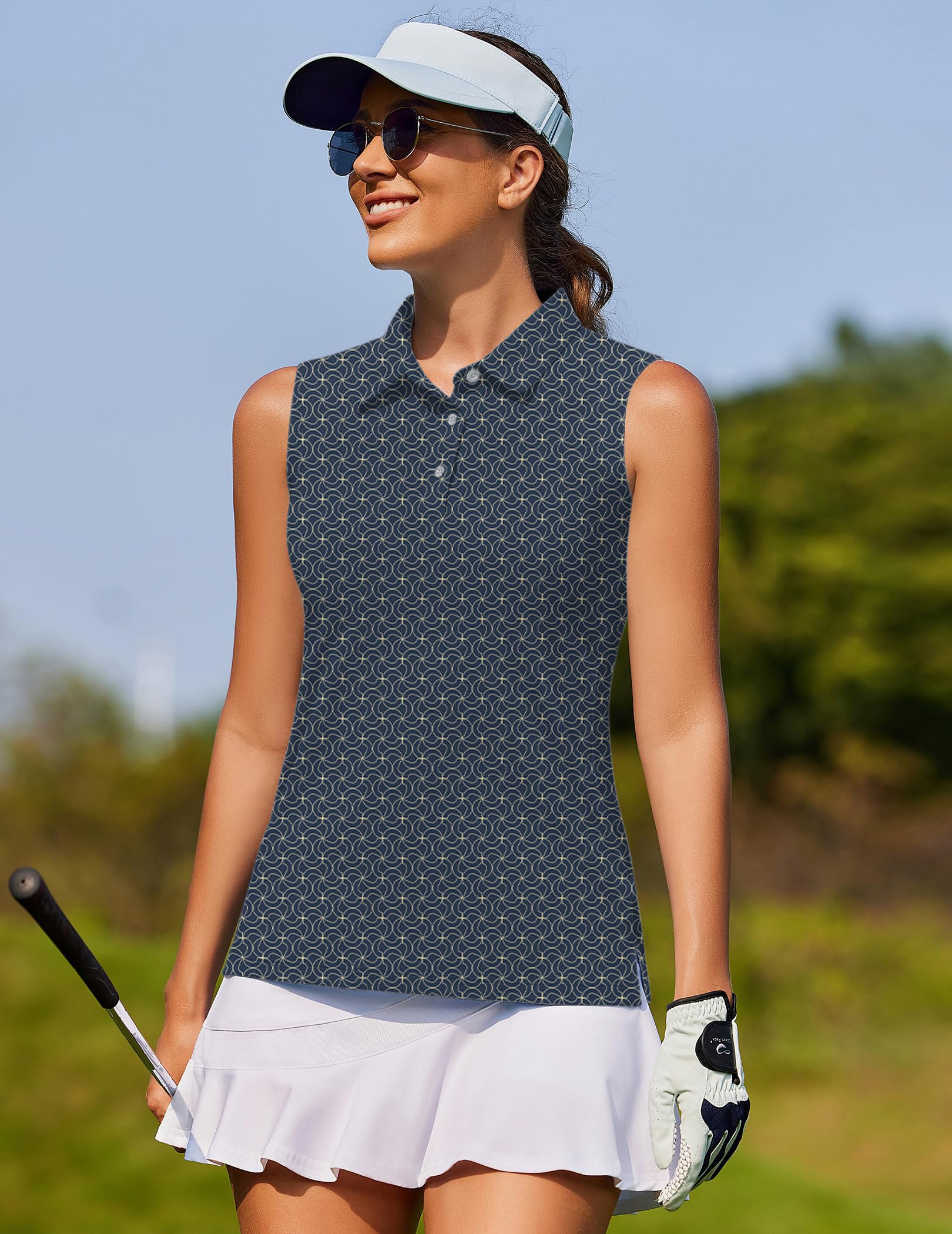 navy blue floral-Women's golf Sleeveless shirt limited edition