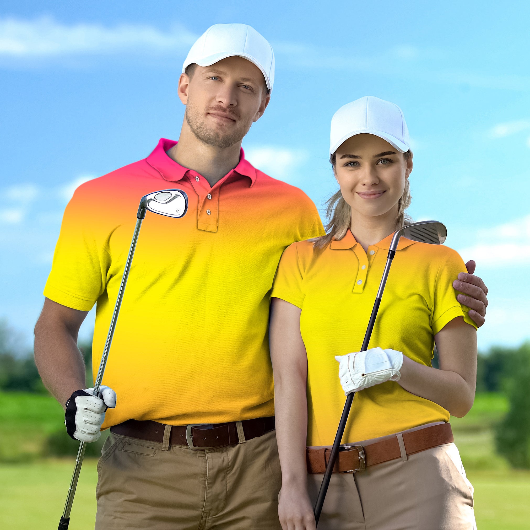 Golf Polo Couple Family set Neon Gradients tournament