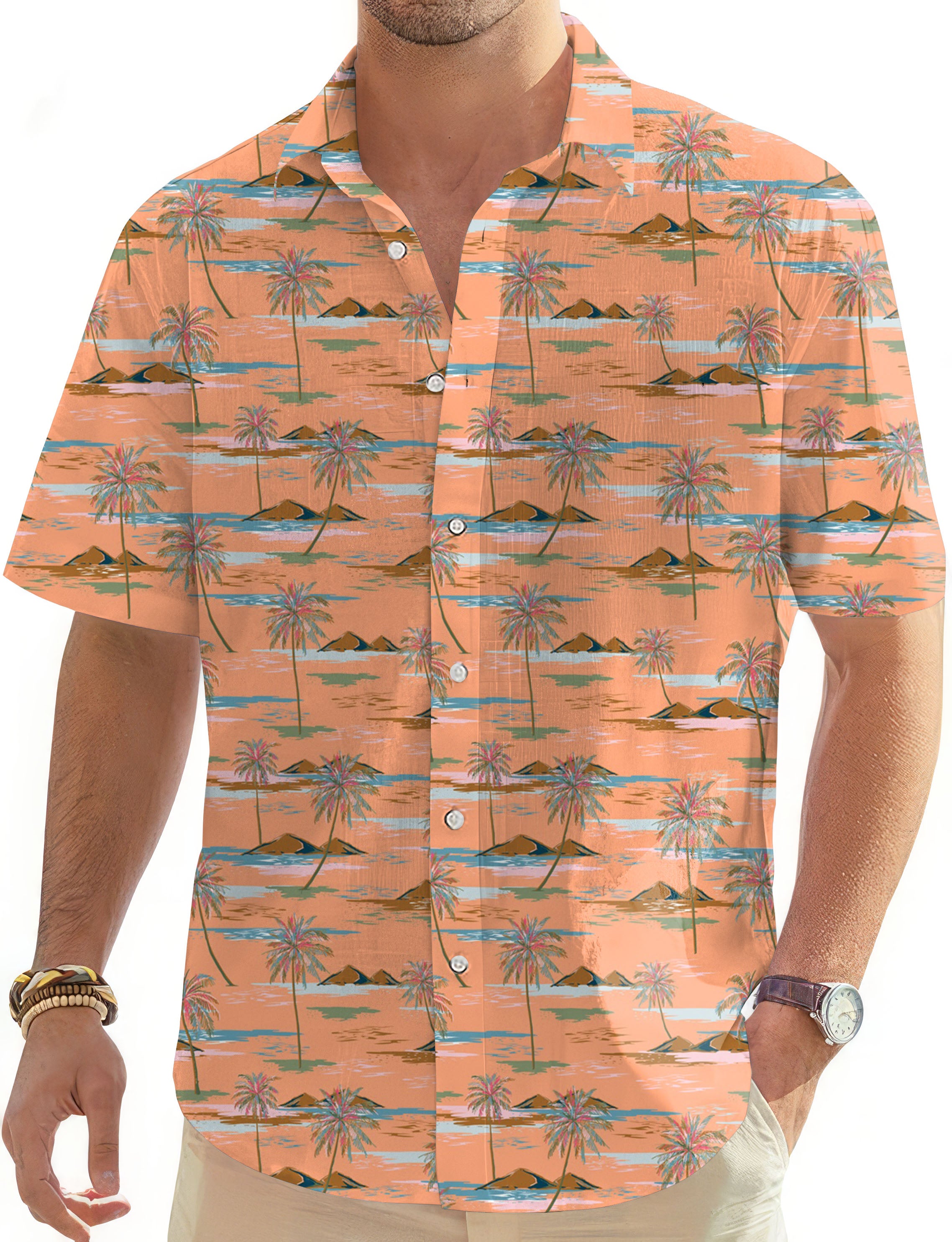 Sweet Palm tree-Men's Golf Hawaiian Shirts Button Down Shirt