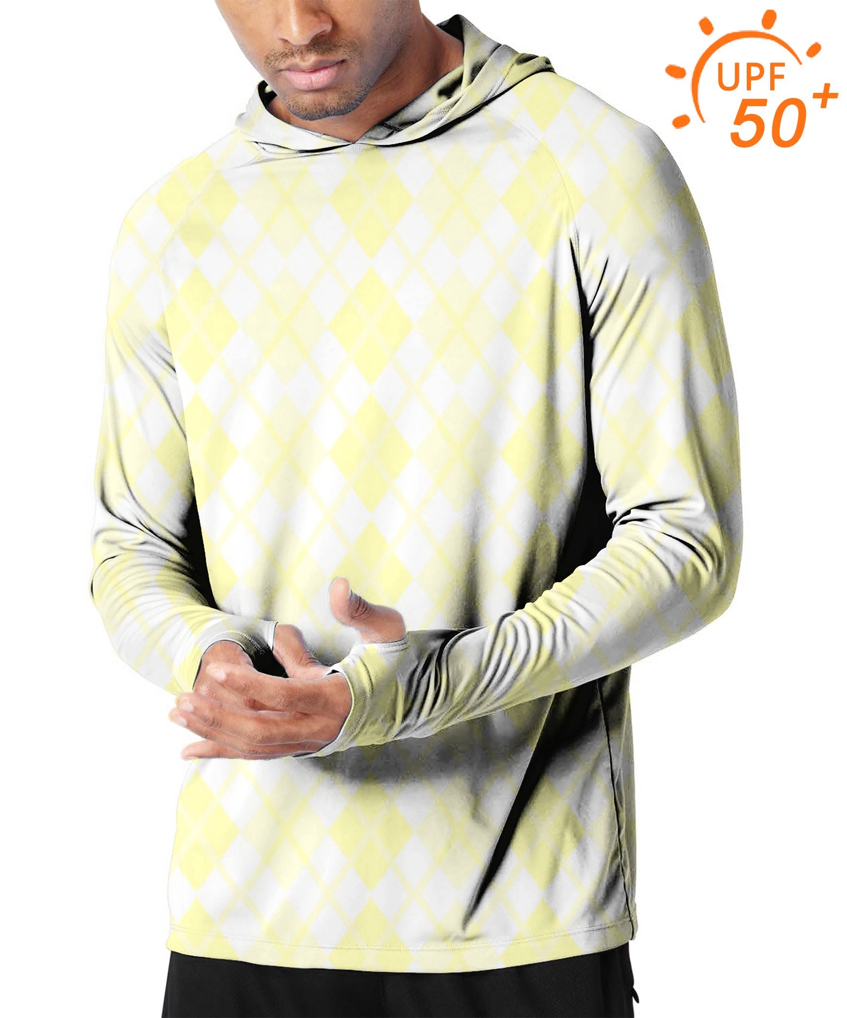 Argyle Men's Outdoor yellow grid Golf Sun Protection Slim Fit  hoodies