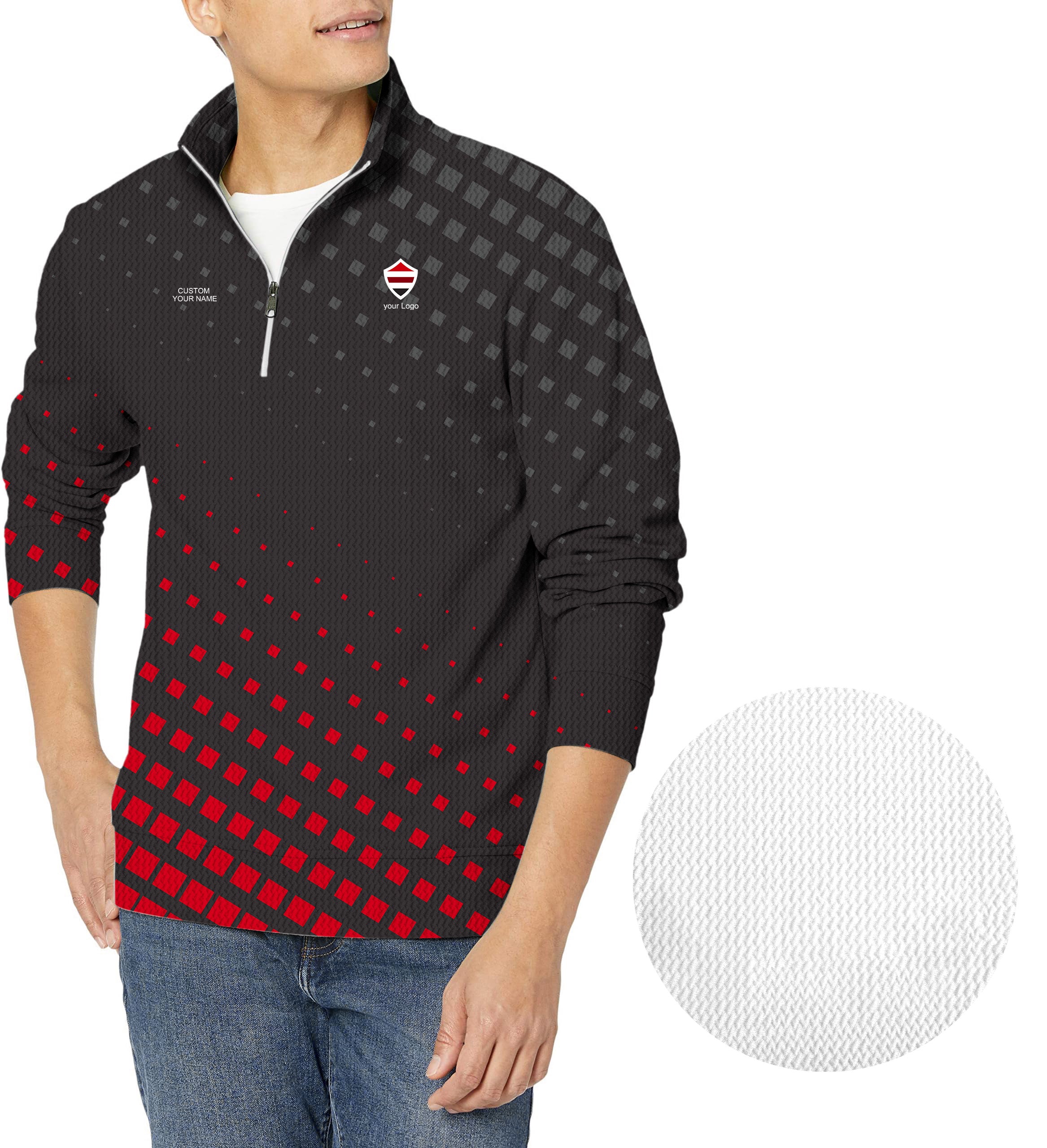 black red sport Team-Men's Golf Waffle Zipper Pullover