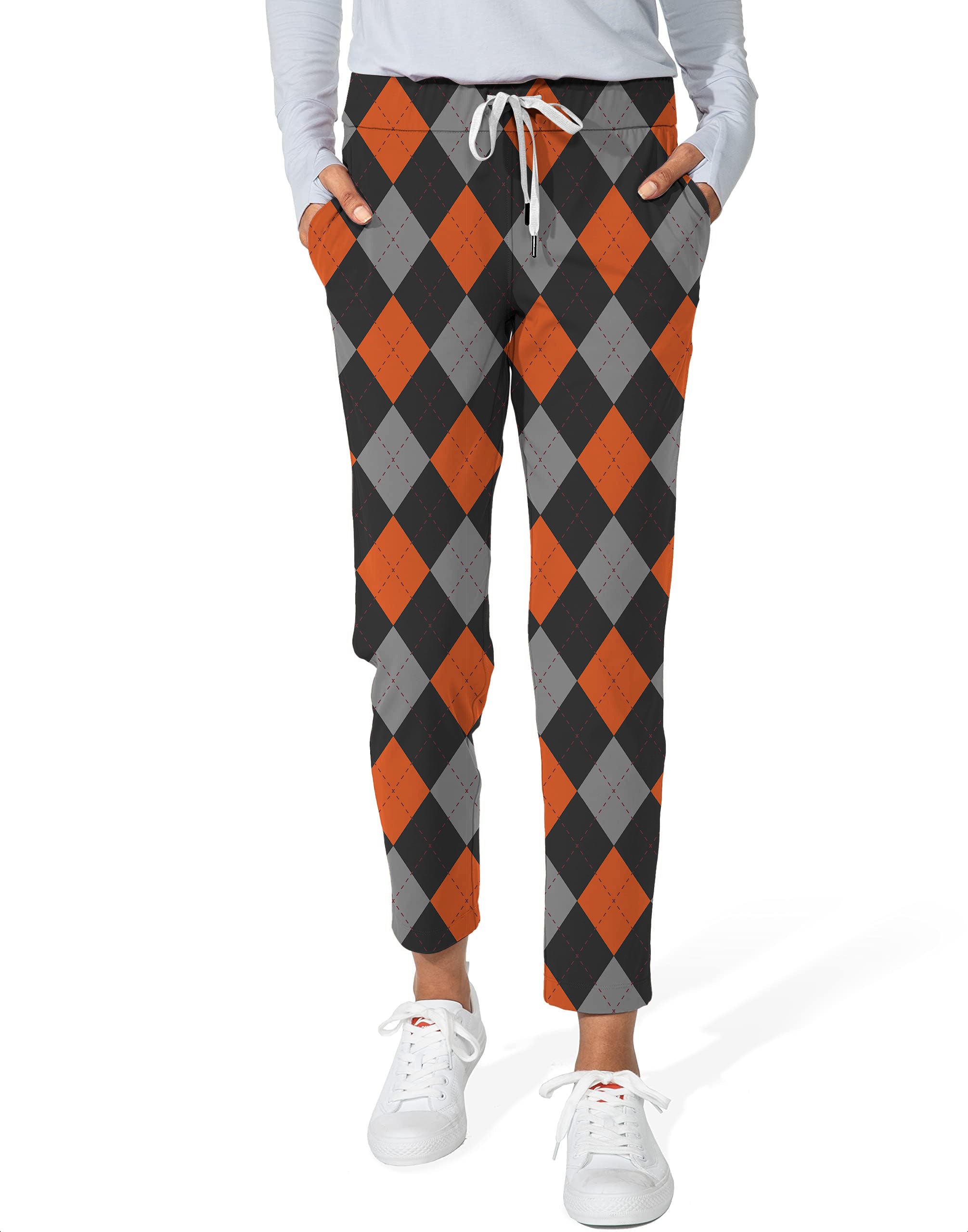 Halloween Black Red Argyle Women's 7/8 Stretch Ankle Golf Pants
