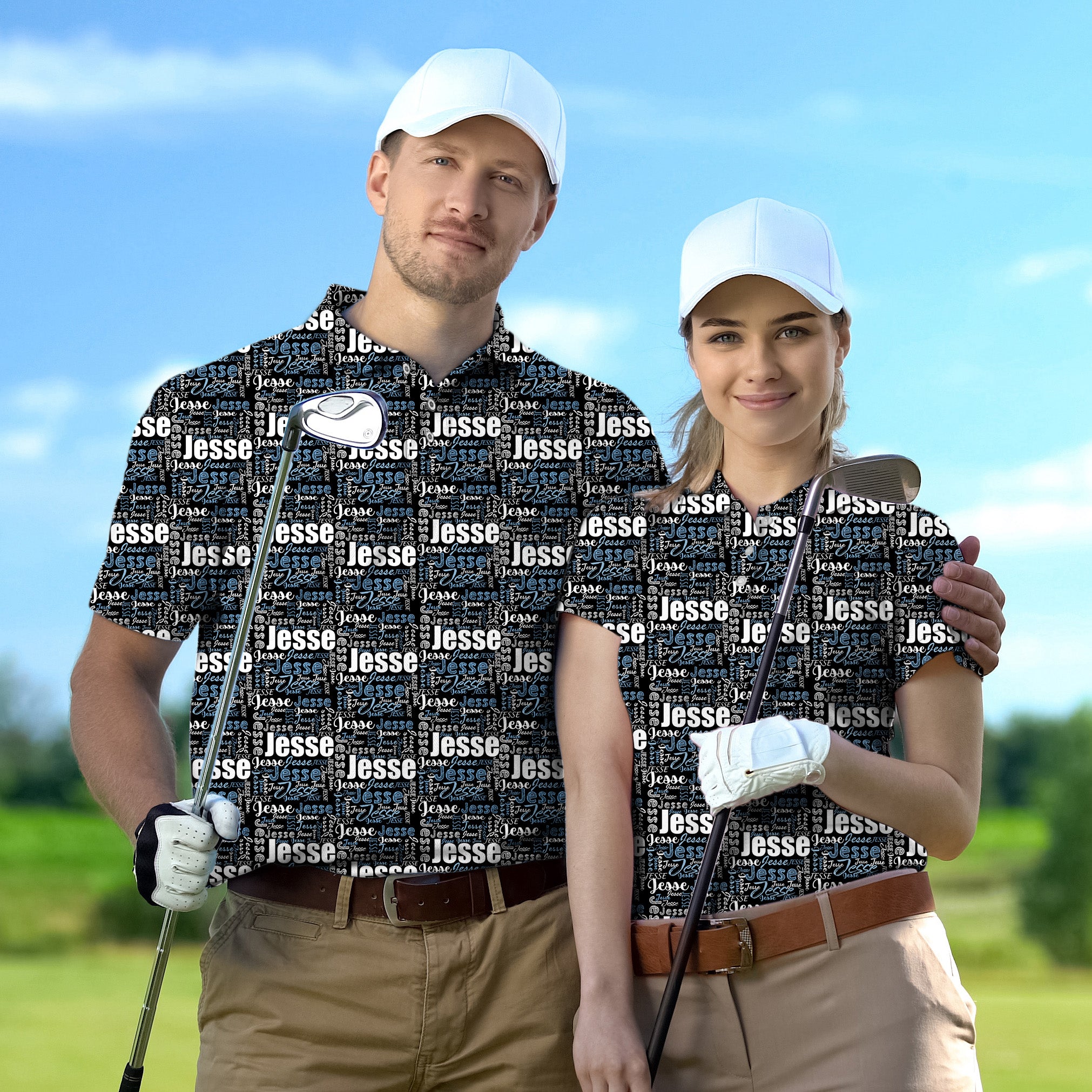 Golf Polo Couple Family set Custom name black tournament