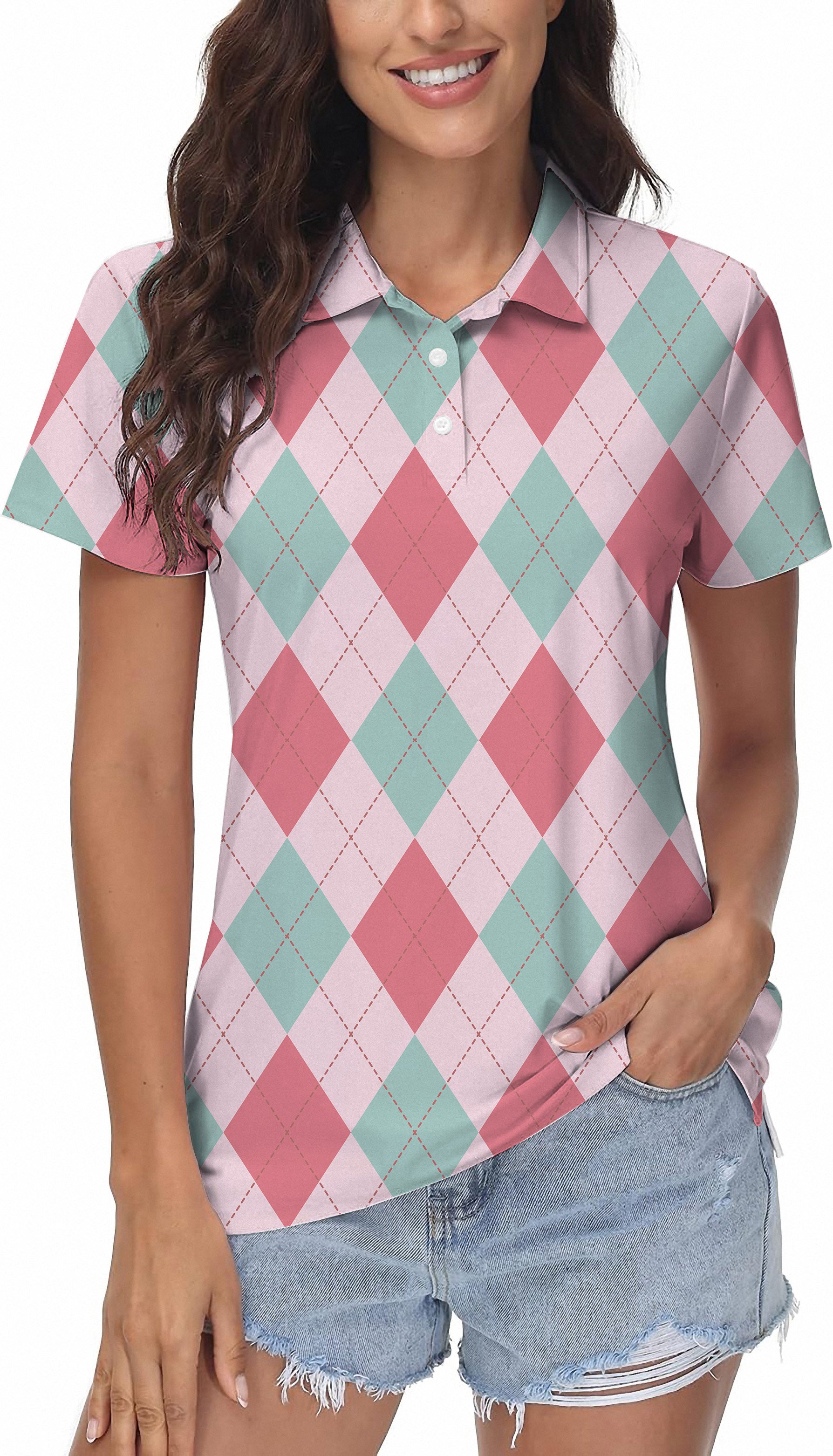pink Argyle Women's Golf Polo