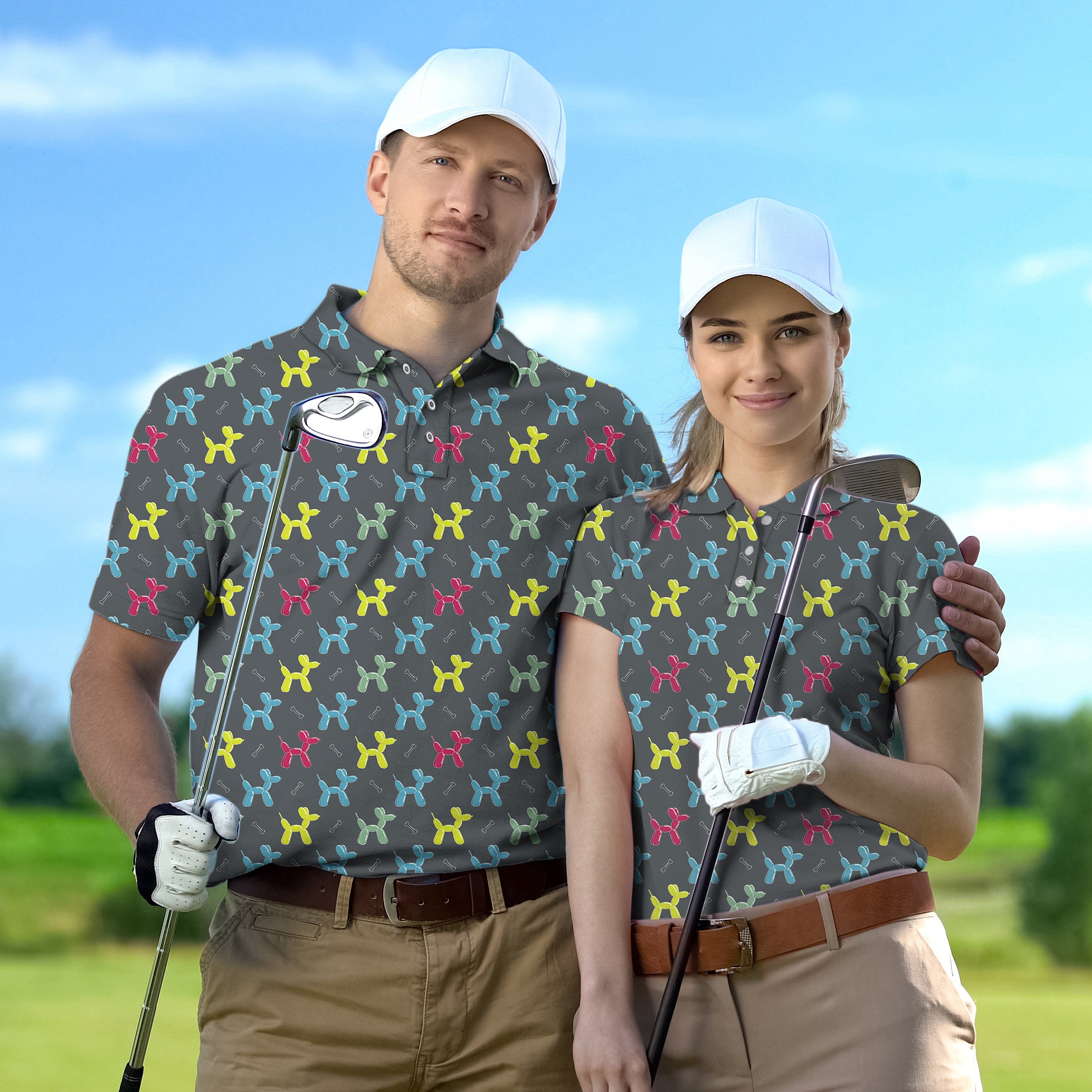 Golf Polo Couple Family set Colorful Balloon Dog tournament