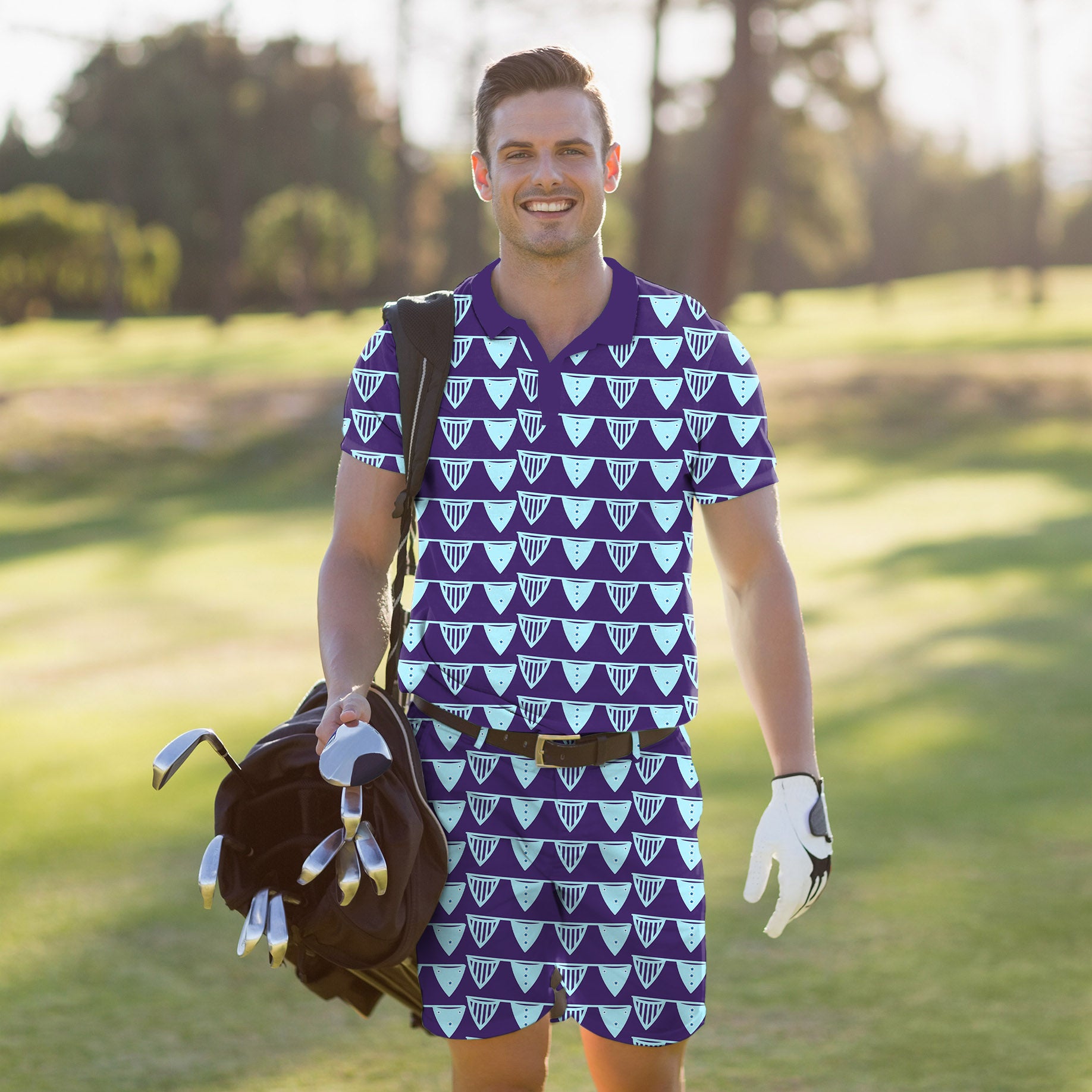 Men's Golf Set Polo+Shorts Blue Flag Limited Edition