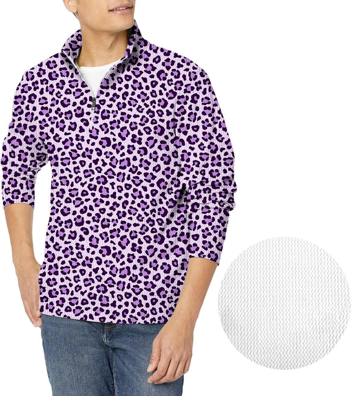 pink leopard print Men's Golf Waffle Zipper Pullover