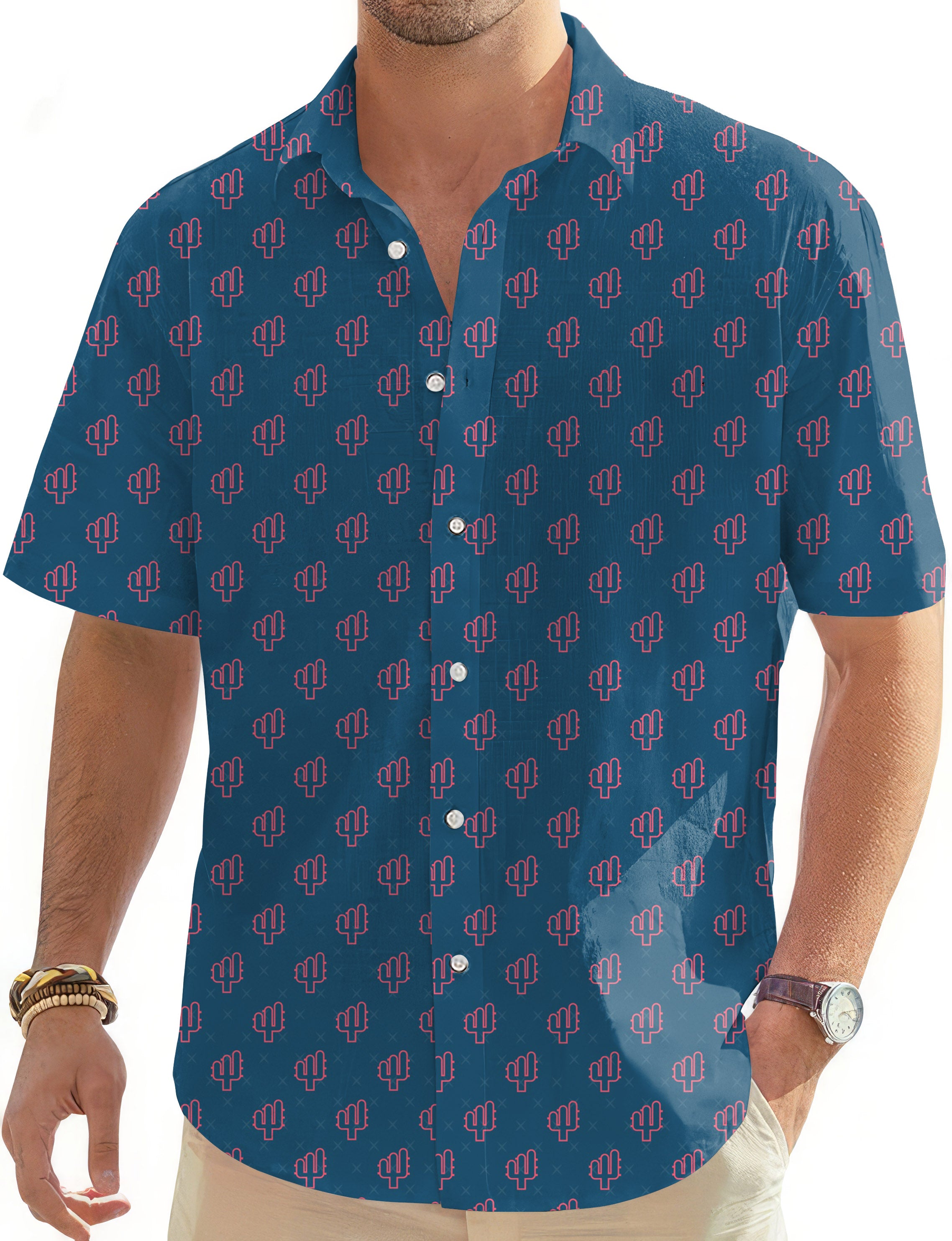Cool Cactus-Men's Golf Hawaiian Shirts Button Down Shirt