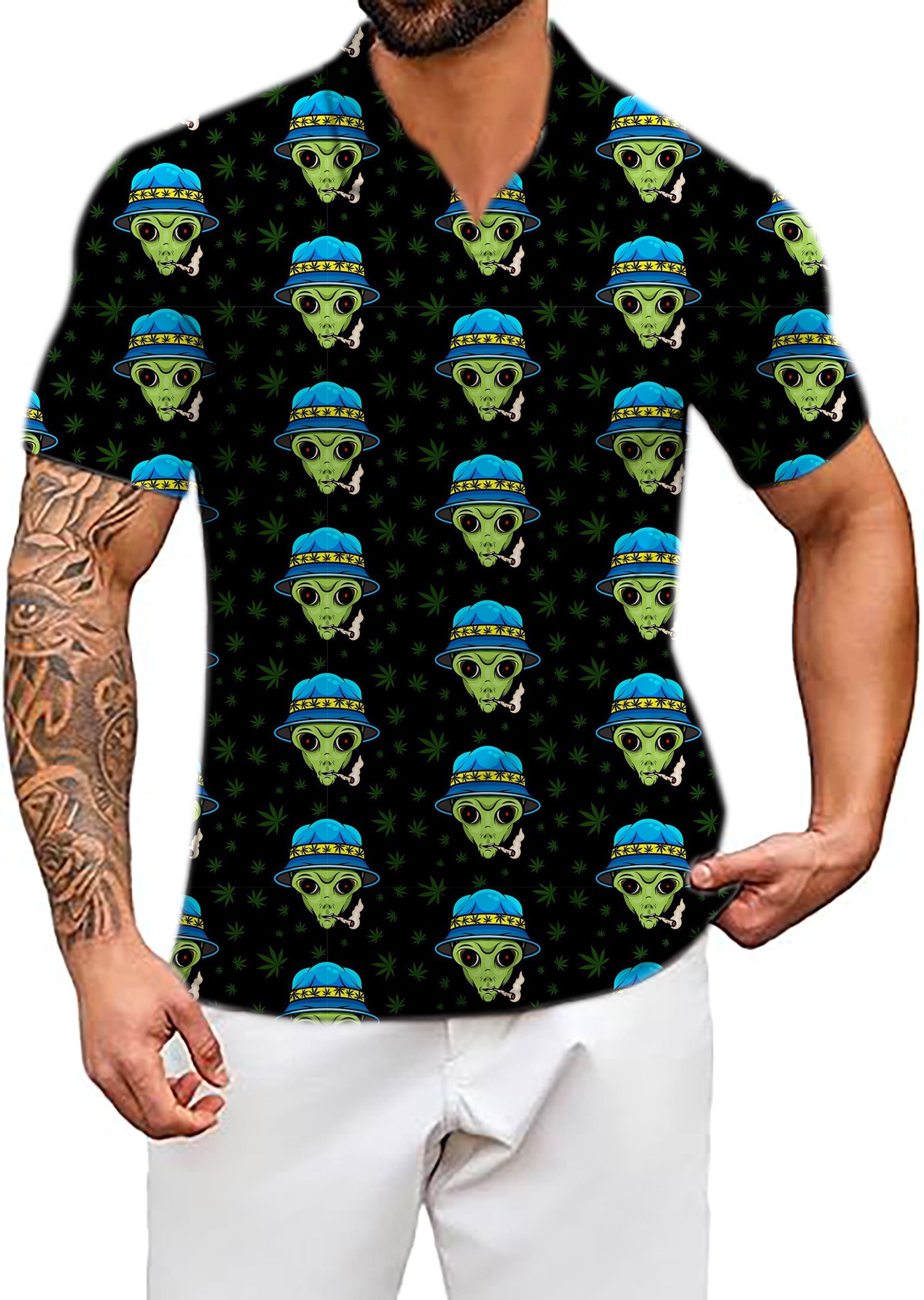 Men's Smokin' Galactic V Neck Golf Polo Shirts