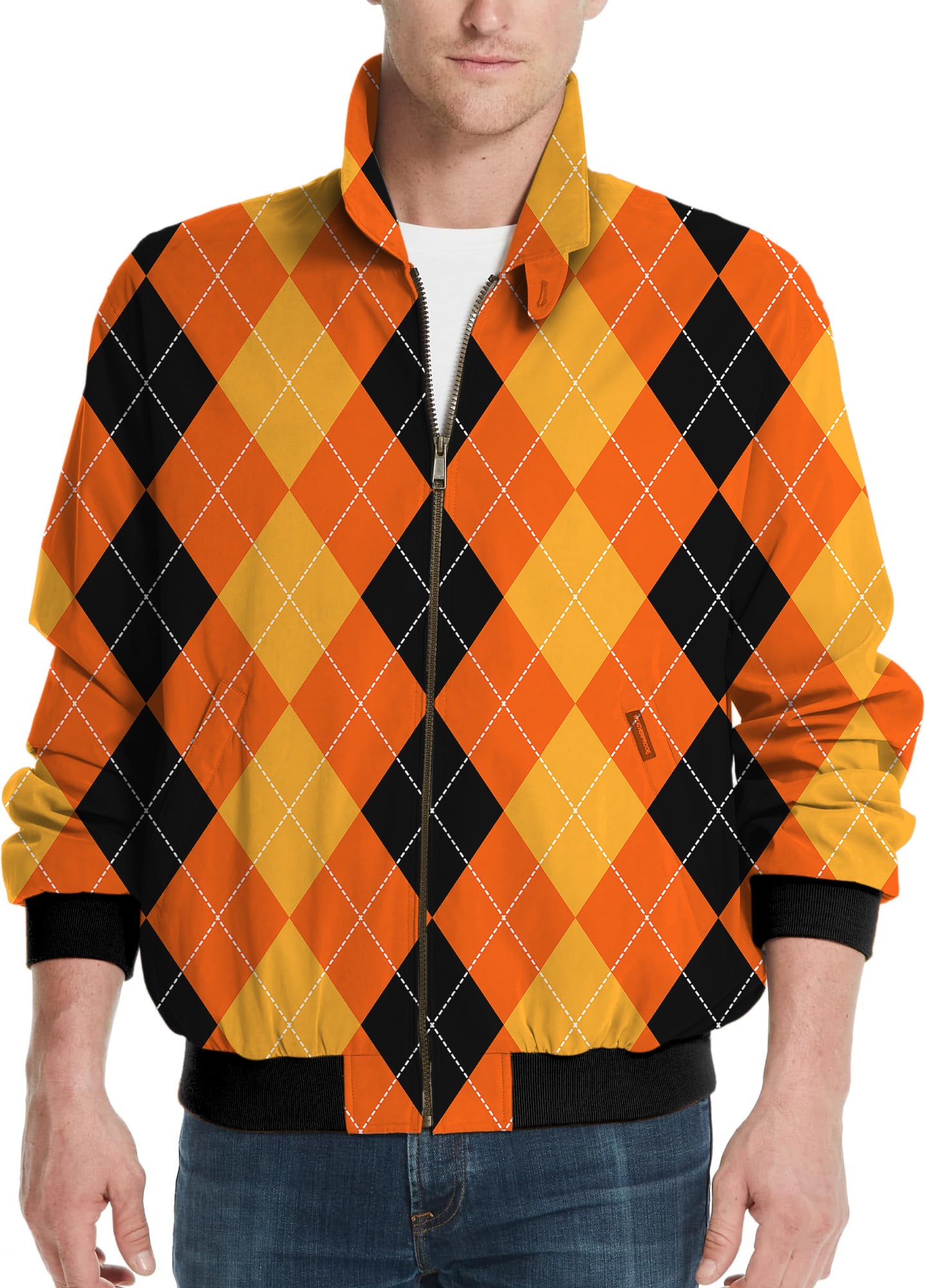 Halloween Black Yellow Orange Argyle Men's Golf Windbreaker Light Jacket