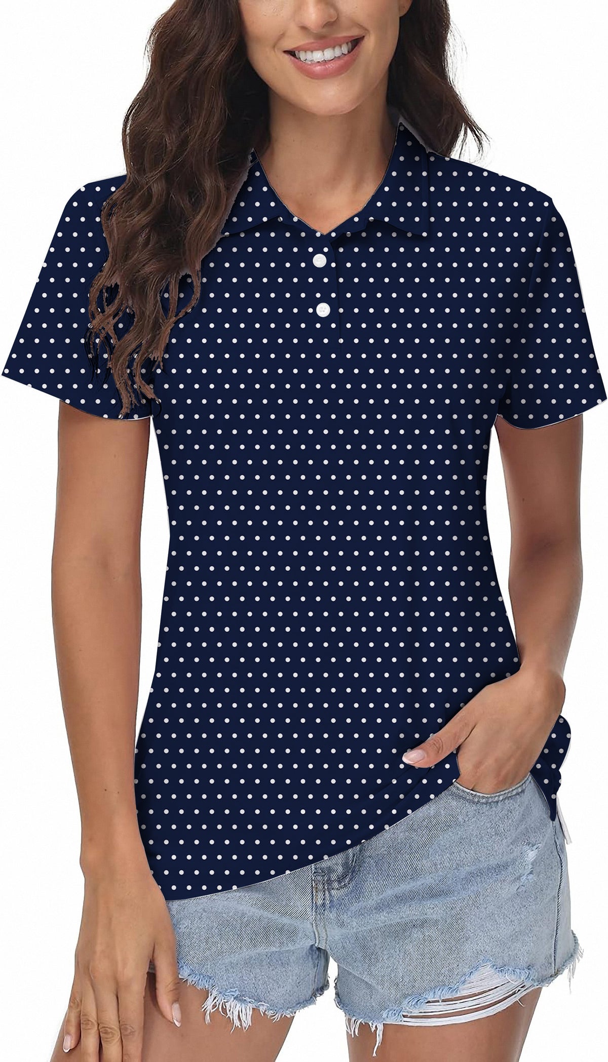 Navy blue with white polka dots Women's Golf Polo