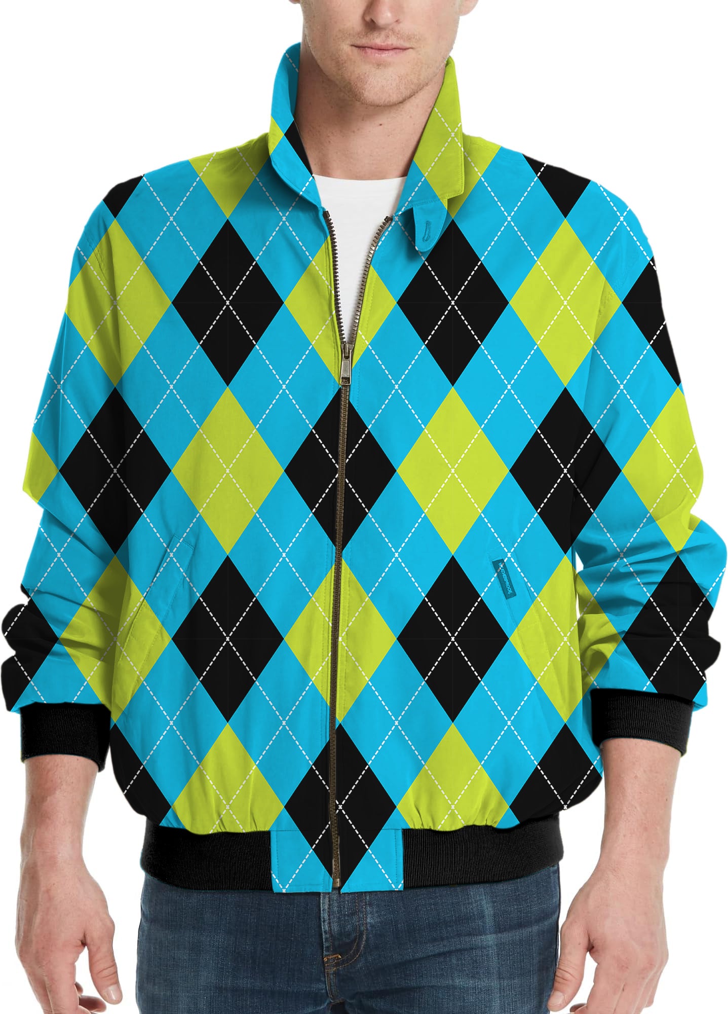 Halloween  Black Green Blue White Argyle Men's Golf Windbreaker Light Jacket