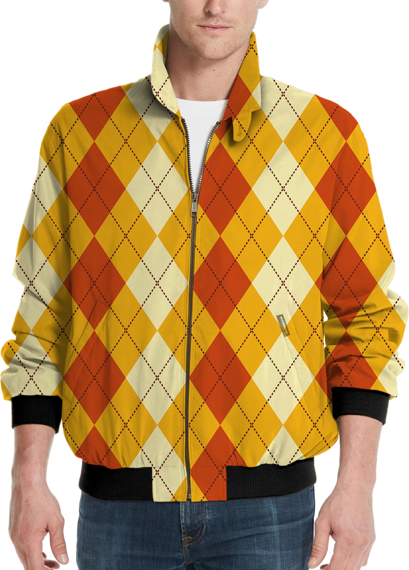 Halloween Light Yellow Red Argyle Men's Golf Windbreaker Light Jacket