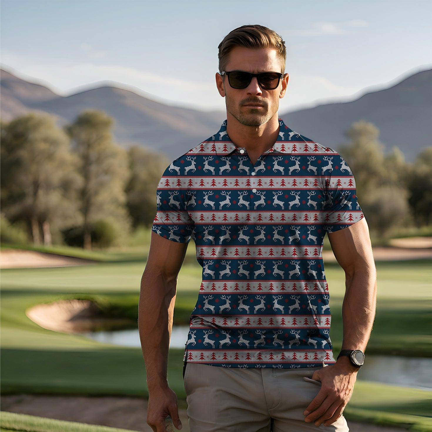 Men's Christmas Elk golf polo