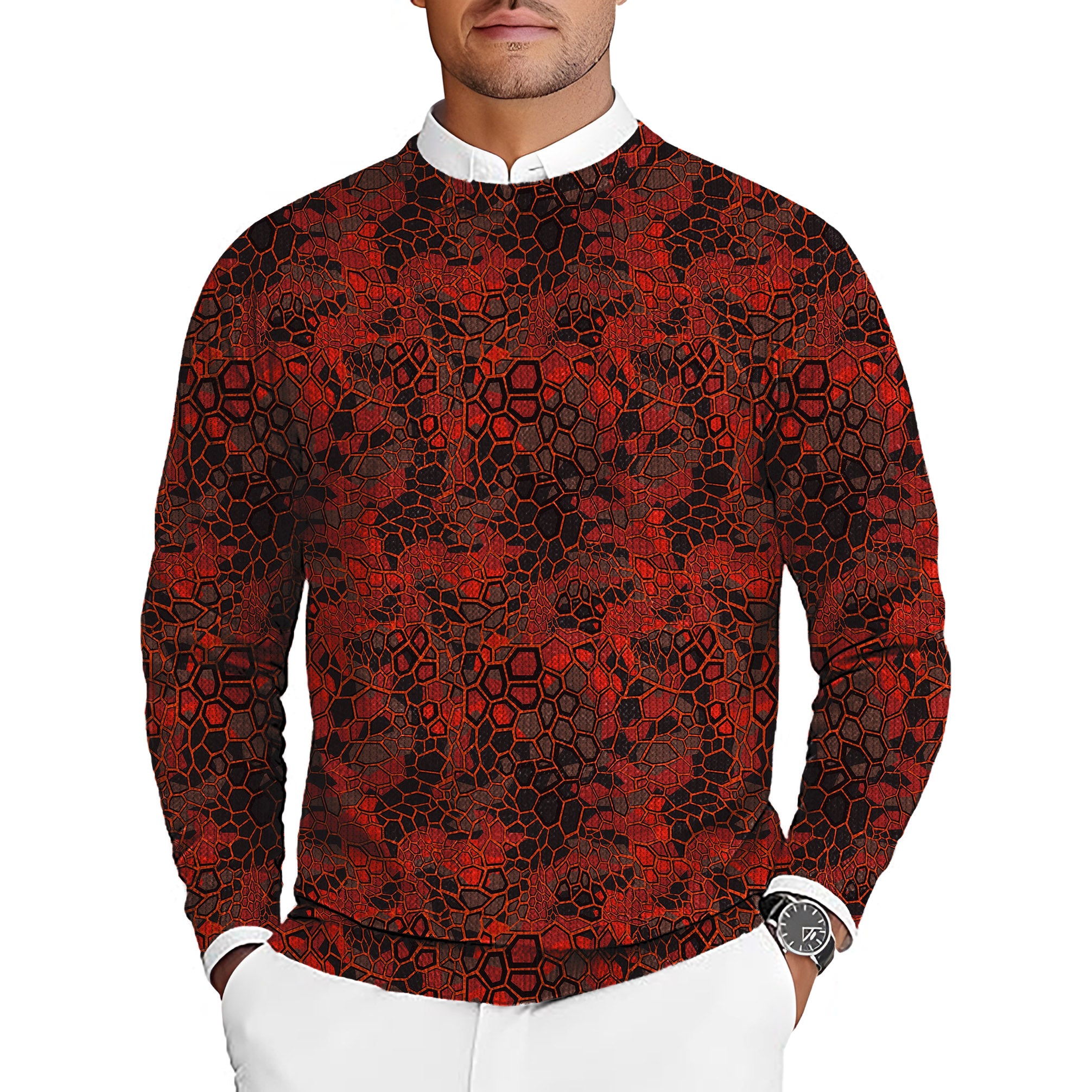 Red Dragonscale Men's Golf Crewneck Pullover Sweaters Ugly Sweater