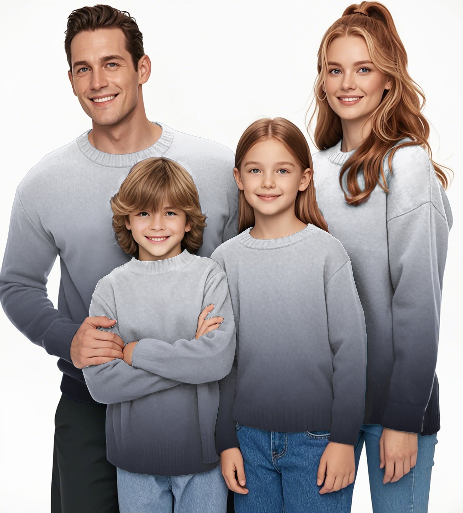 Black And White Gradient Crewneck Pullover Ugly Sweater Men Women boy girl family