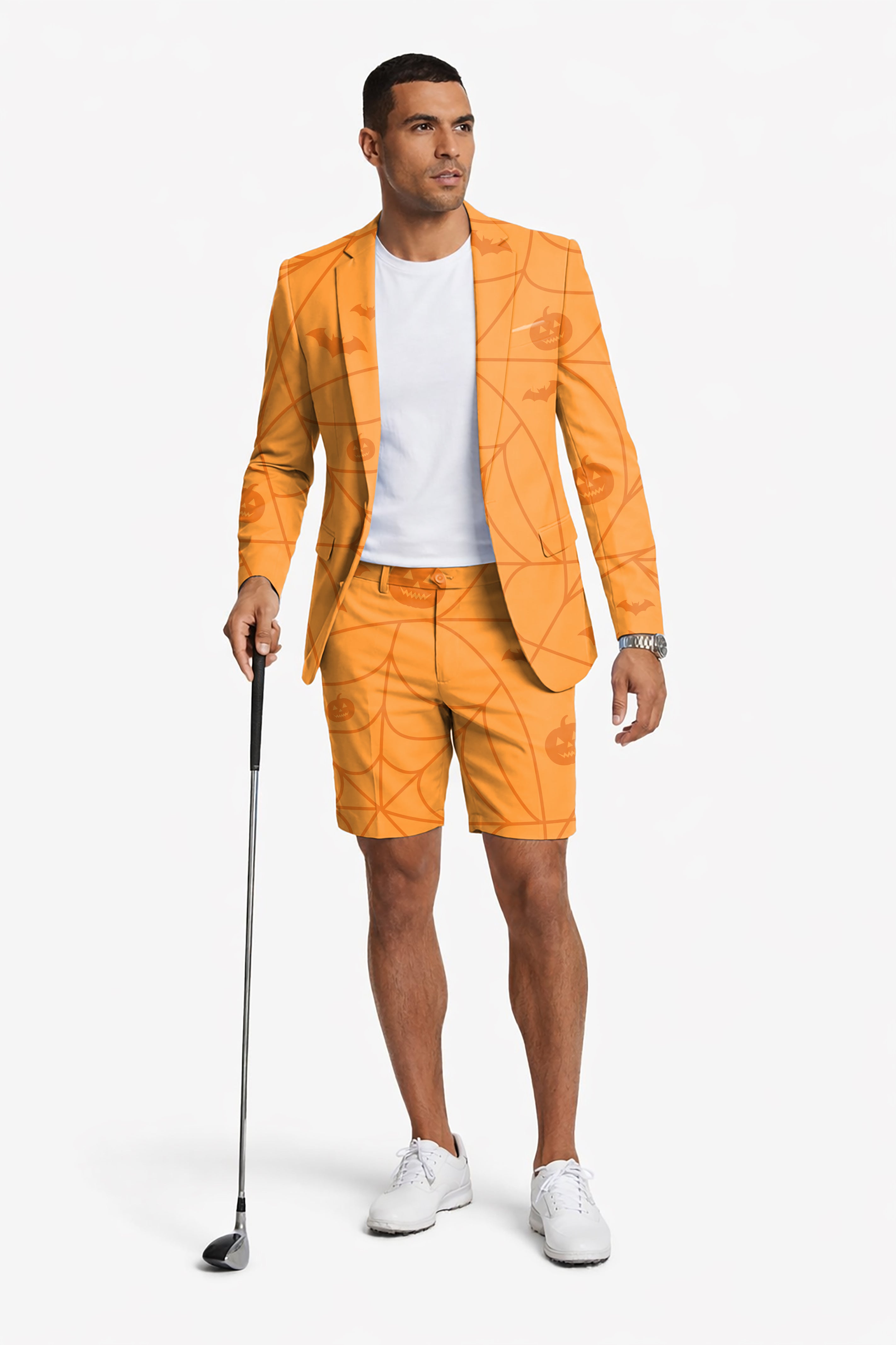 Halloween Spiderweb Pumpkin Men's Party Costumes-Theme Party 2pcs Suit set-Blazer Shorts