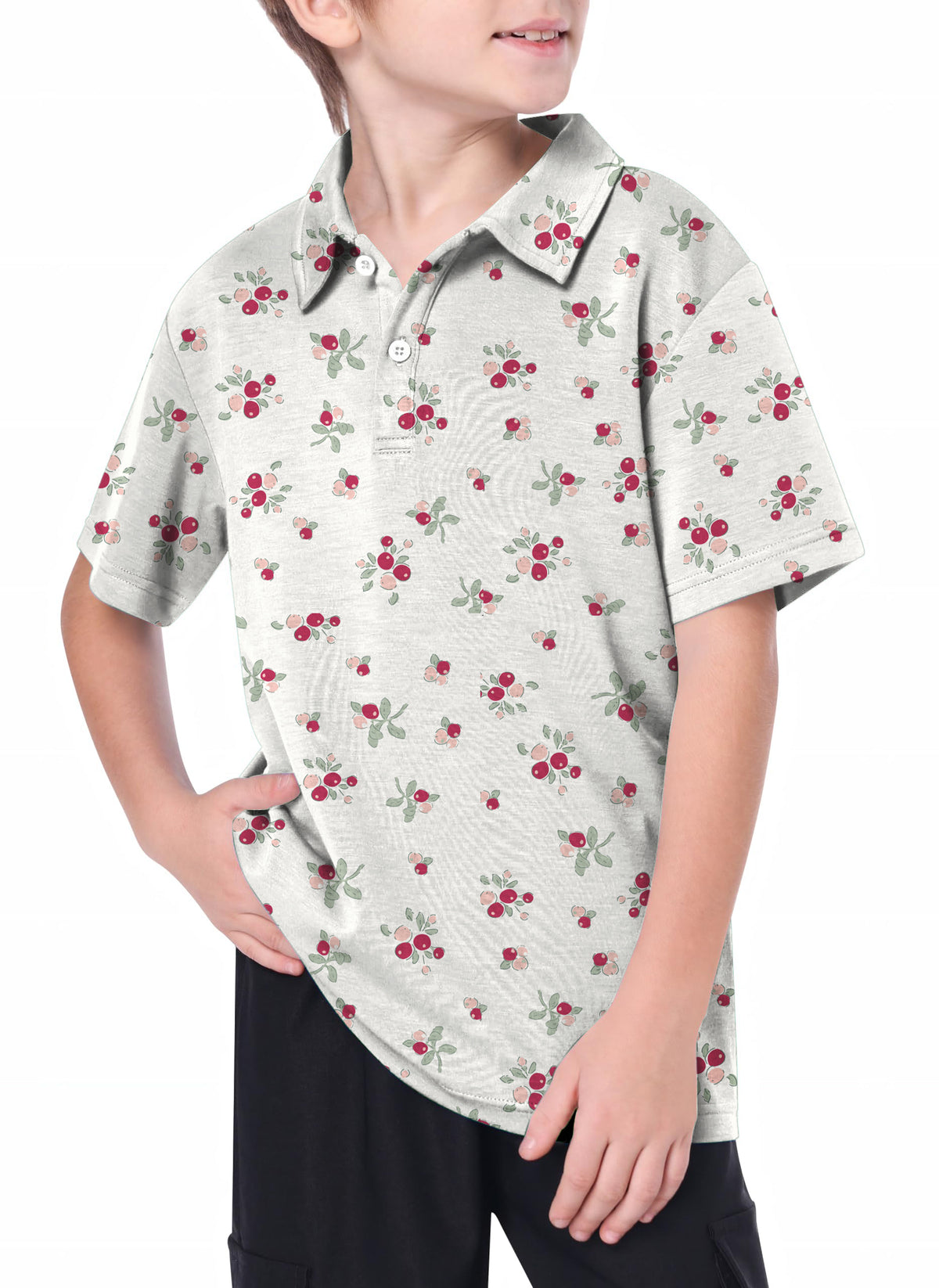 Youth Christmas holly berries Golf Polo