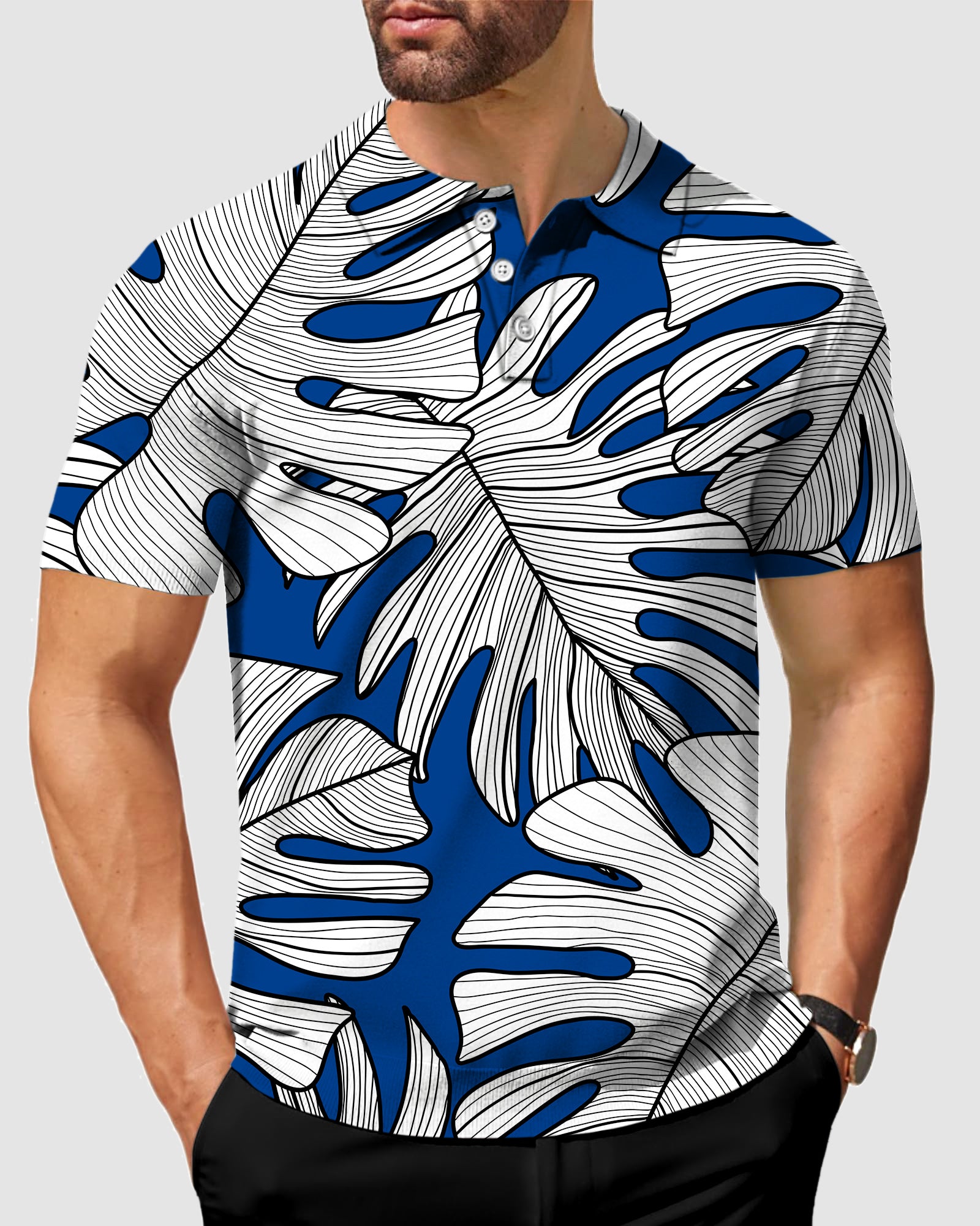 Men's golf polo Floral Split-leaf Philodendron plant